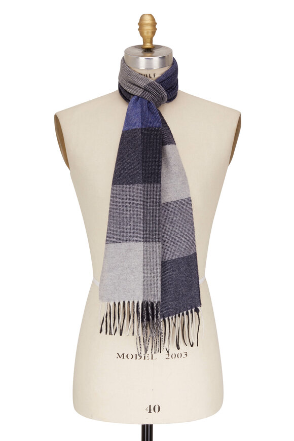 Check Cashmere Scarf in Navy | Burberry® Official