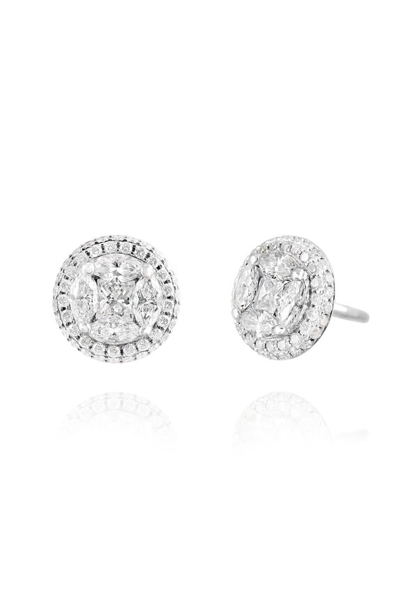 Nam Cho 18k White Gold Diamond Invisibly Set Stud - view 1