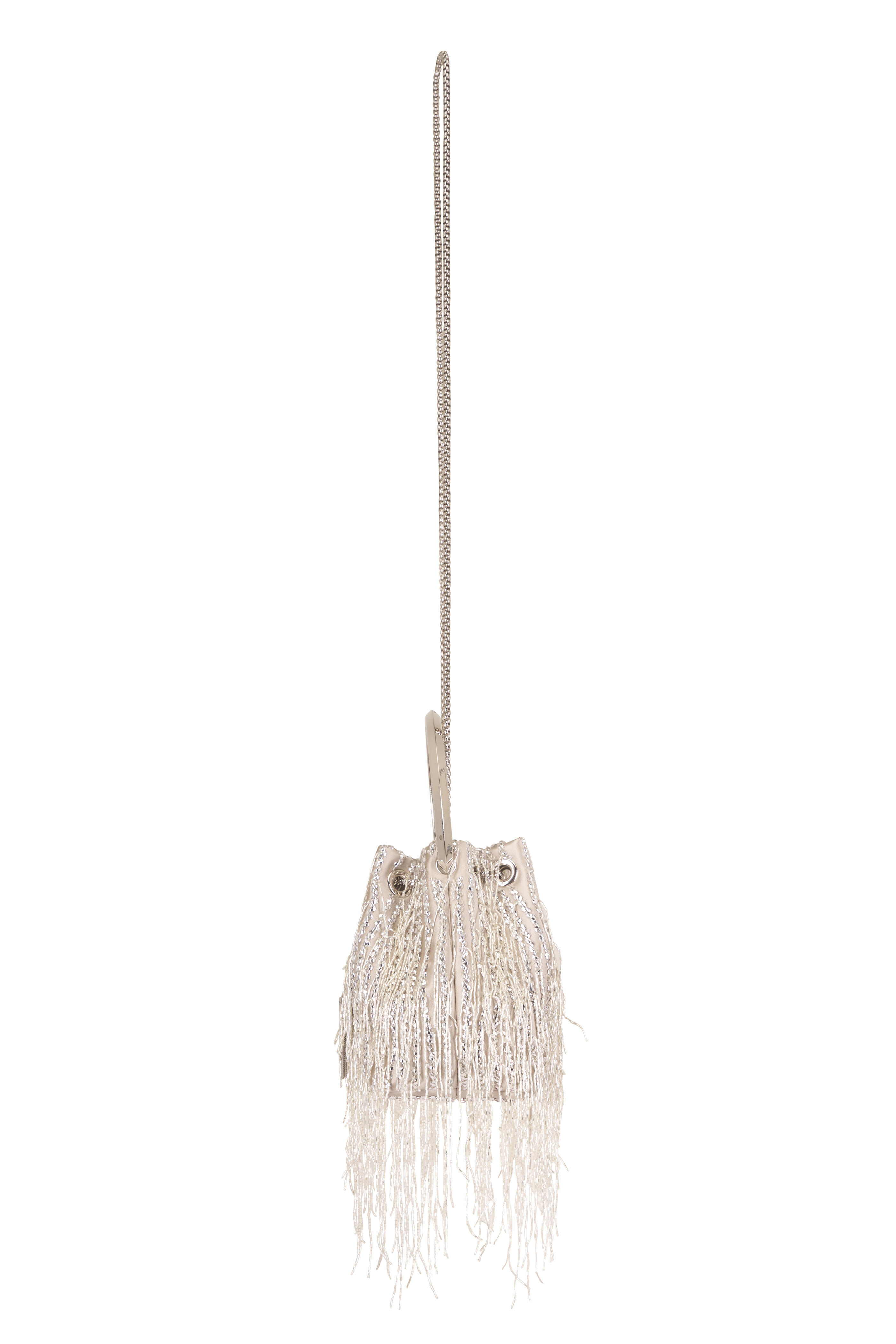 Jimmy Choo - Bon Bon Silver Fringe Embroidery Top Handle Bag - view 6