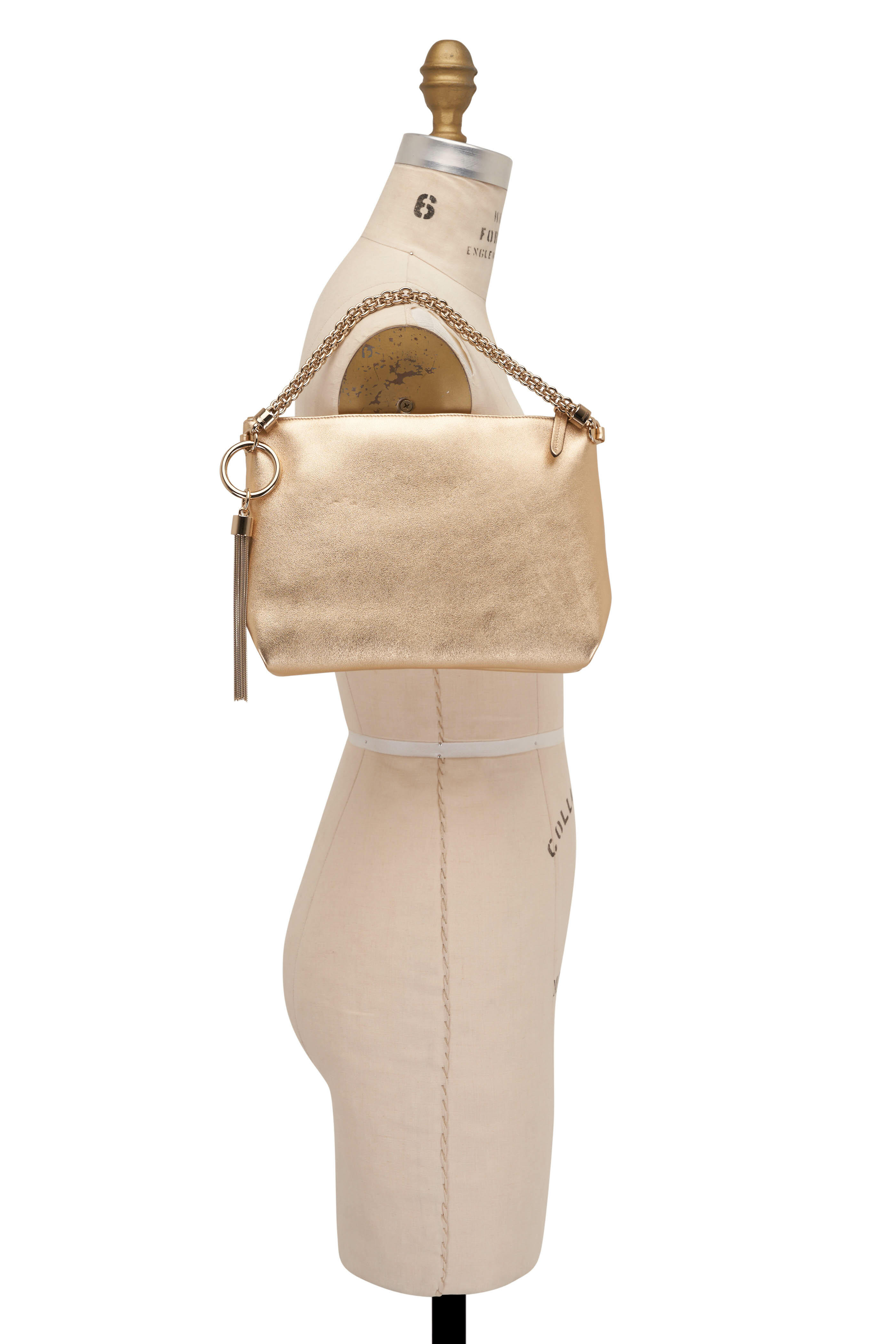【23SS】Jimmy Choo_women/Callie フリンジ付きショルダーバッグ CALLIE SHOULDER | Candy Pink Satin Shoulder Bag with Crystal