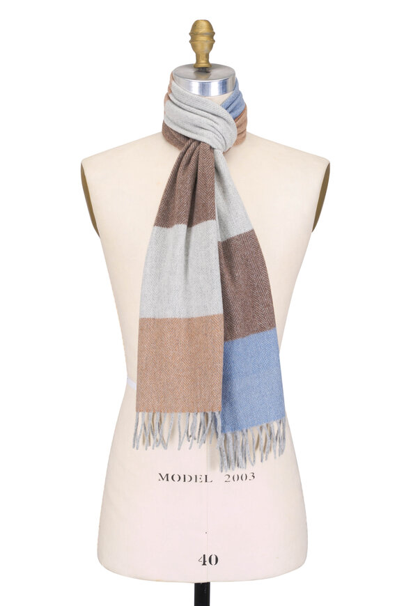 Chelsey Imports Light Blue & Brown Colorblock Cashmere Scarf