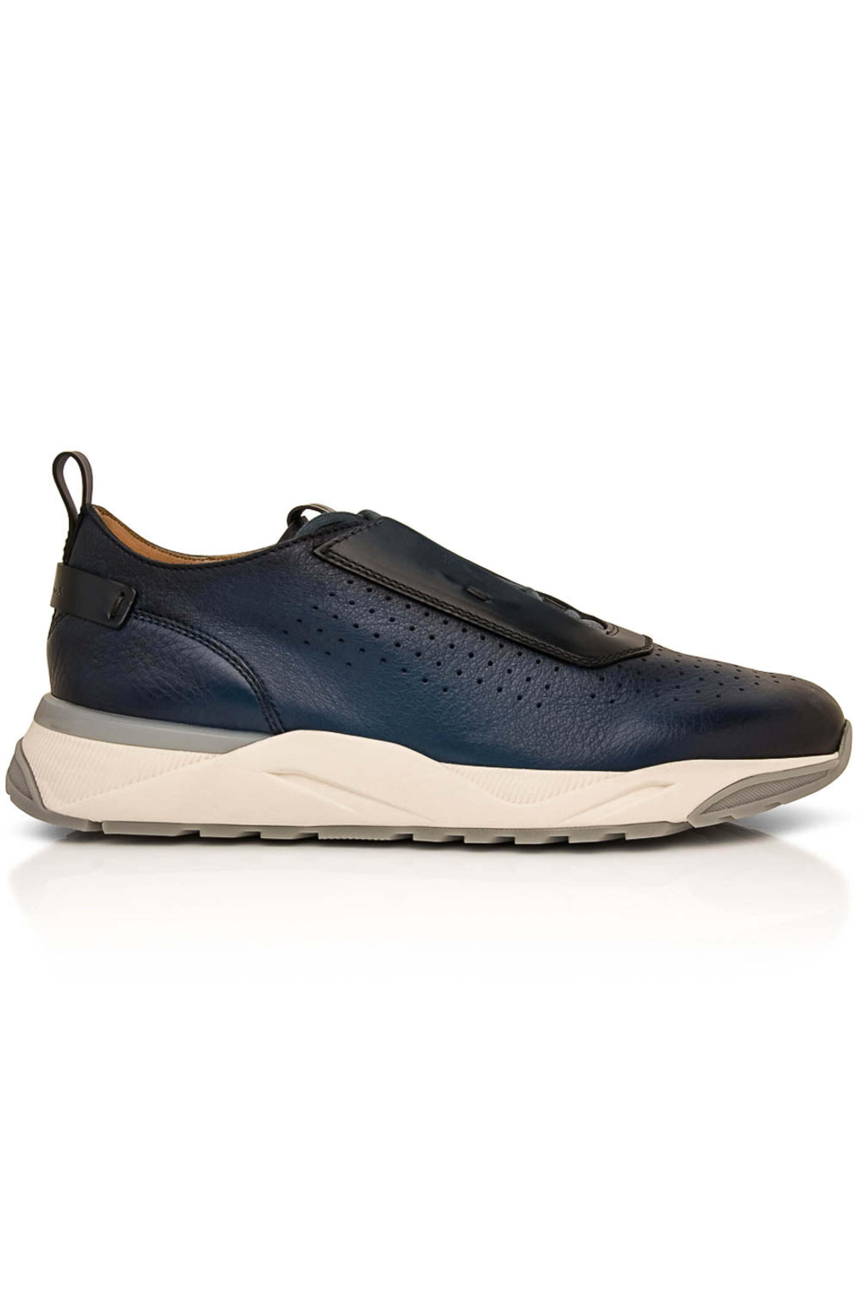 Santoni - Perforated Leather Sneaker in Blue
