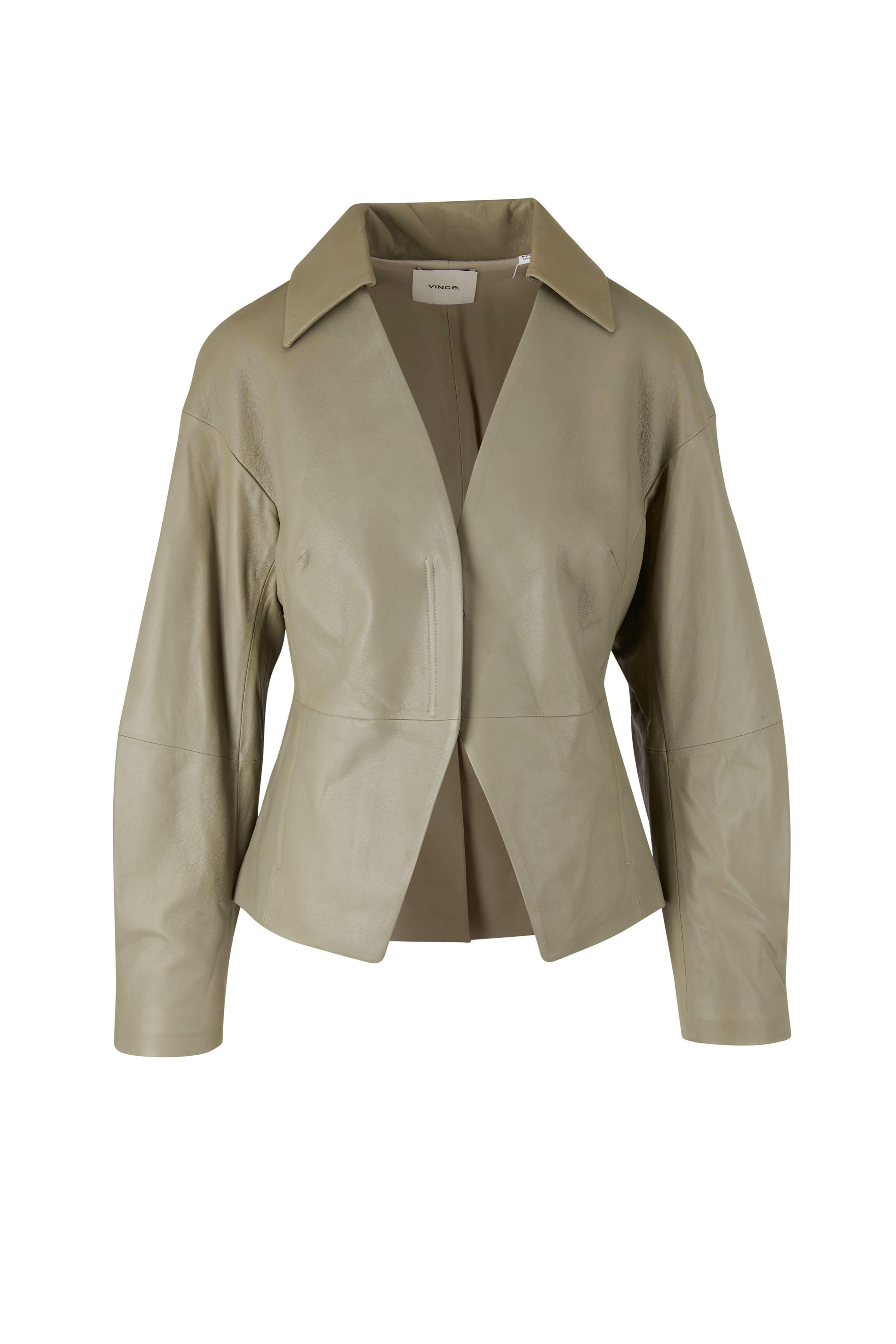 Vince - Sage Leather Cinched Shirt Jacket