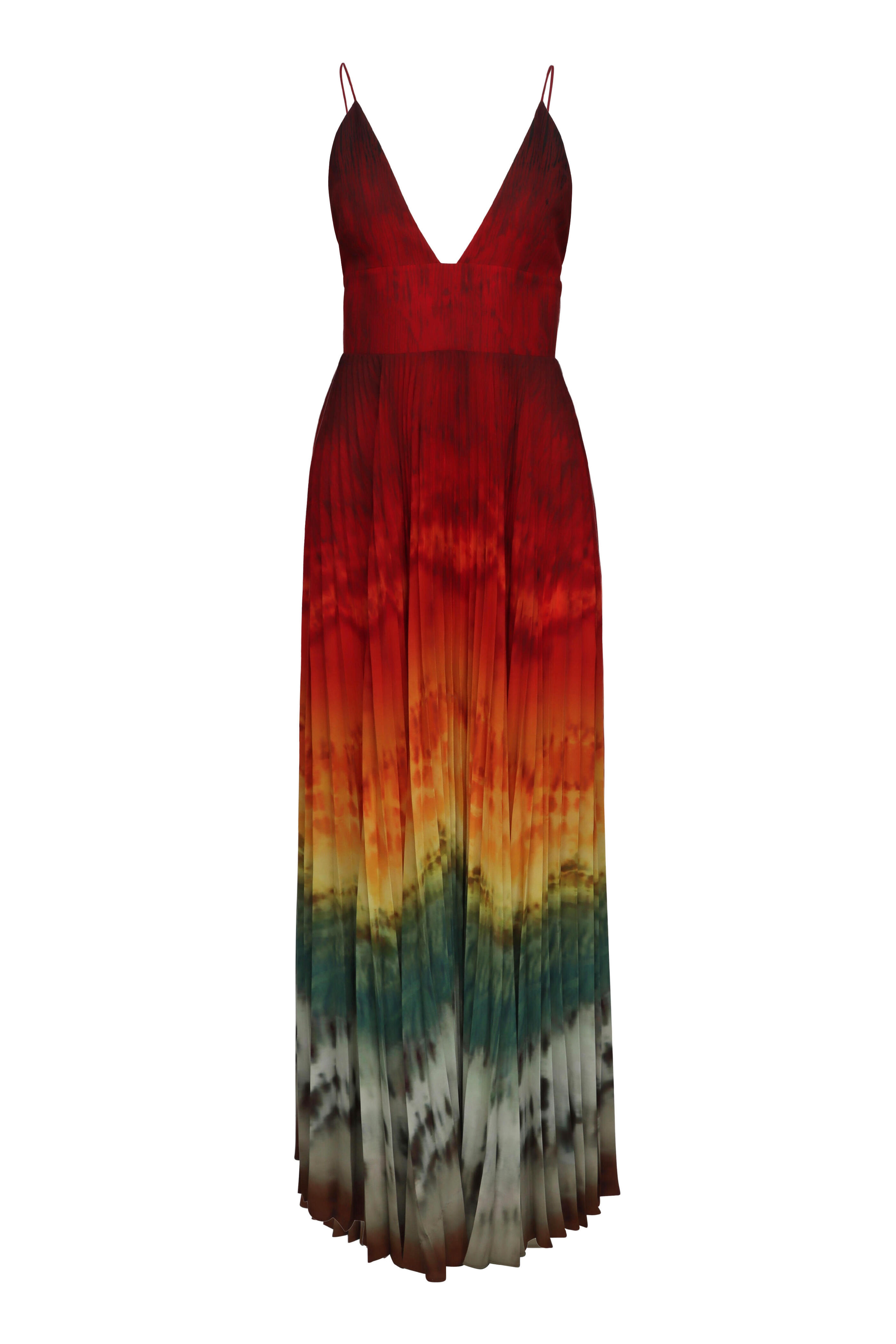 Alice & Olivia - Lauren Pleated V Neck Maxi Dress