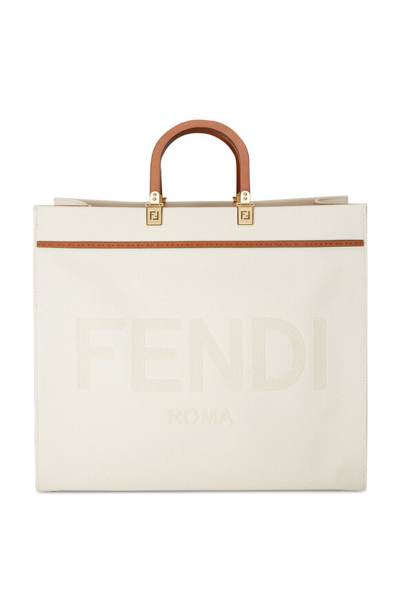 Fendi - Sunshine White Canvas Large Logo Tote