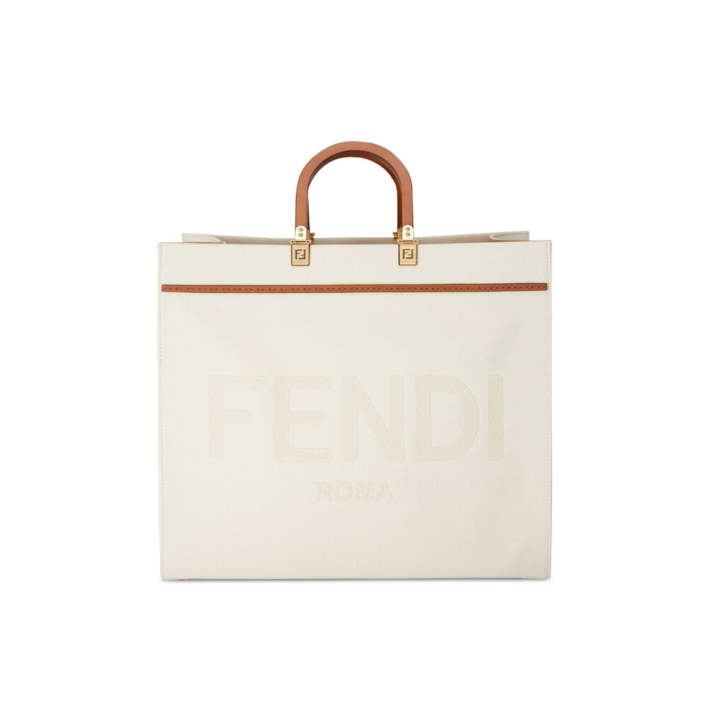 Fendi - Sunshine White Canvas Large Logo Tote | Mitchell Stores