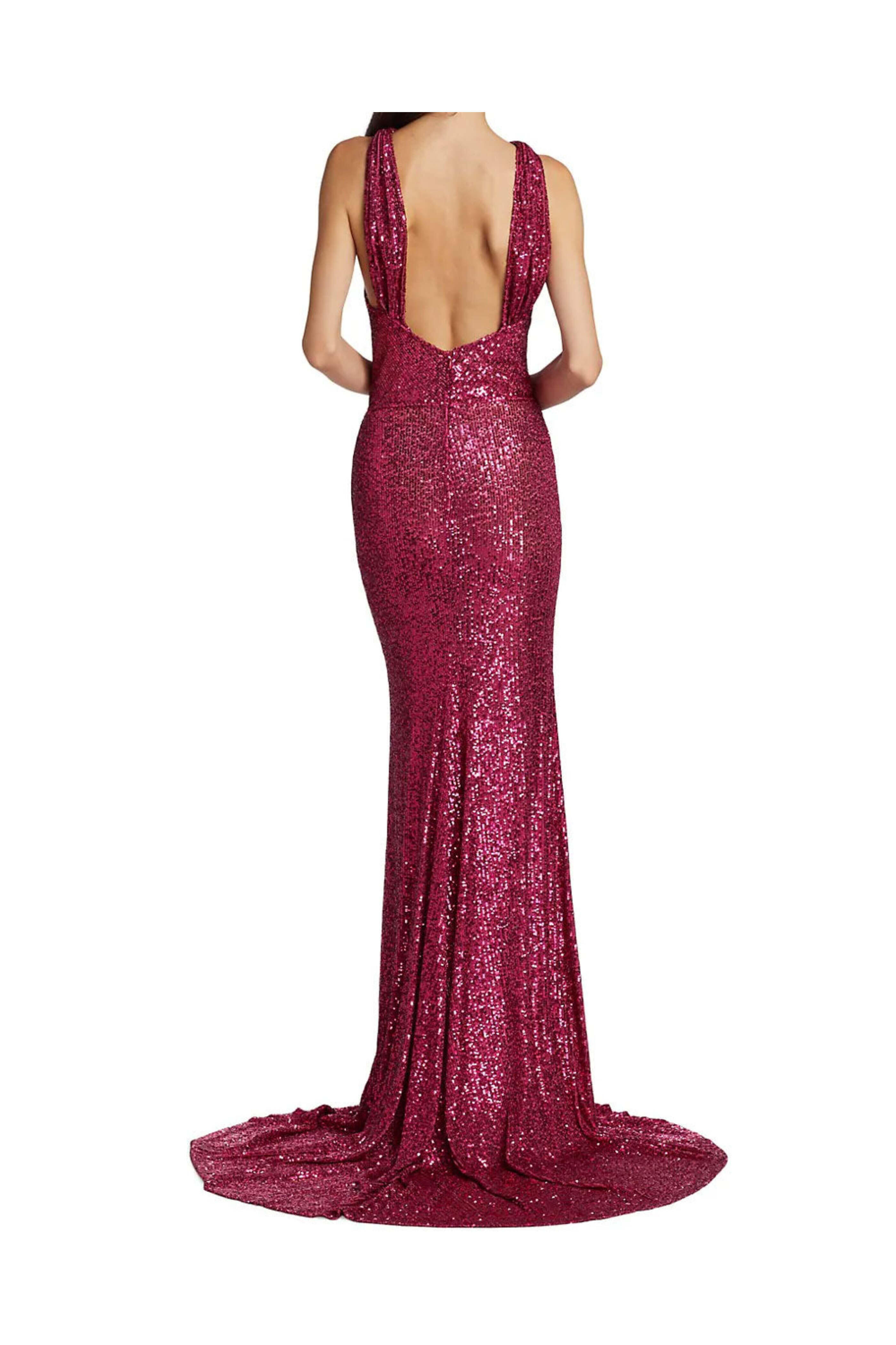 Naeem Khan - Magenta Sequin Criss Cross Gown