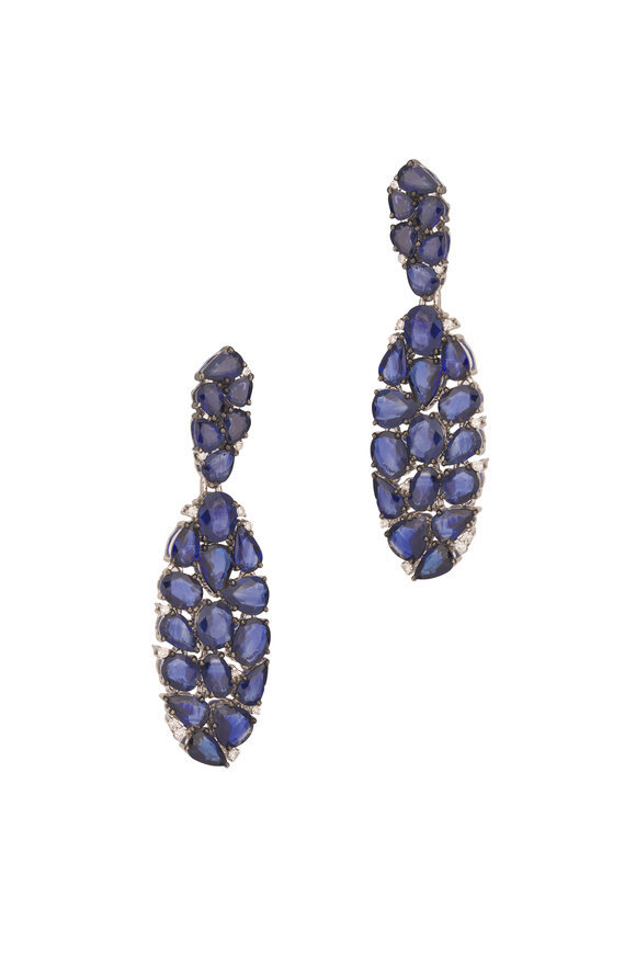 Sutra 18k White Gold Blue Sapphire Drop Earrings - view 1