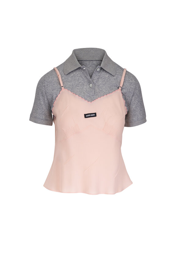 Miu Miu Peach & Gray Moroccan Crepe Top