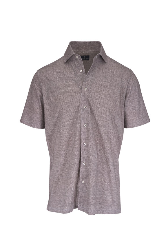 Emanuel Berg Pablo Light Brown Print Short Sleeve Button Up - view 1