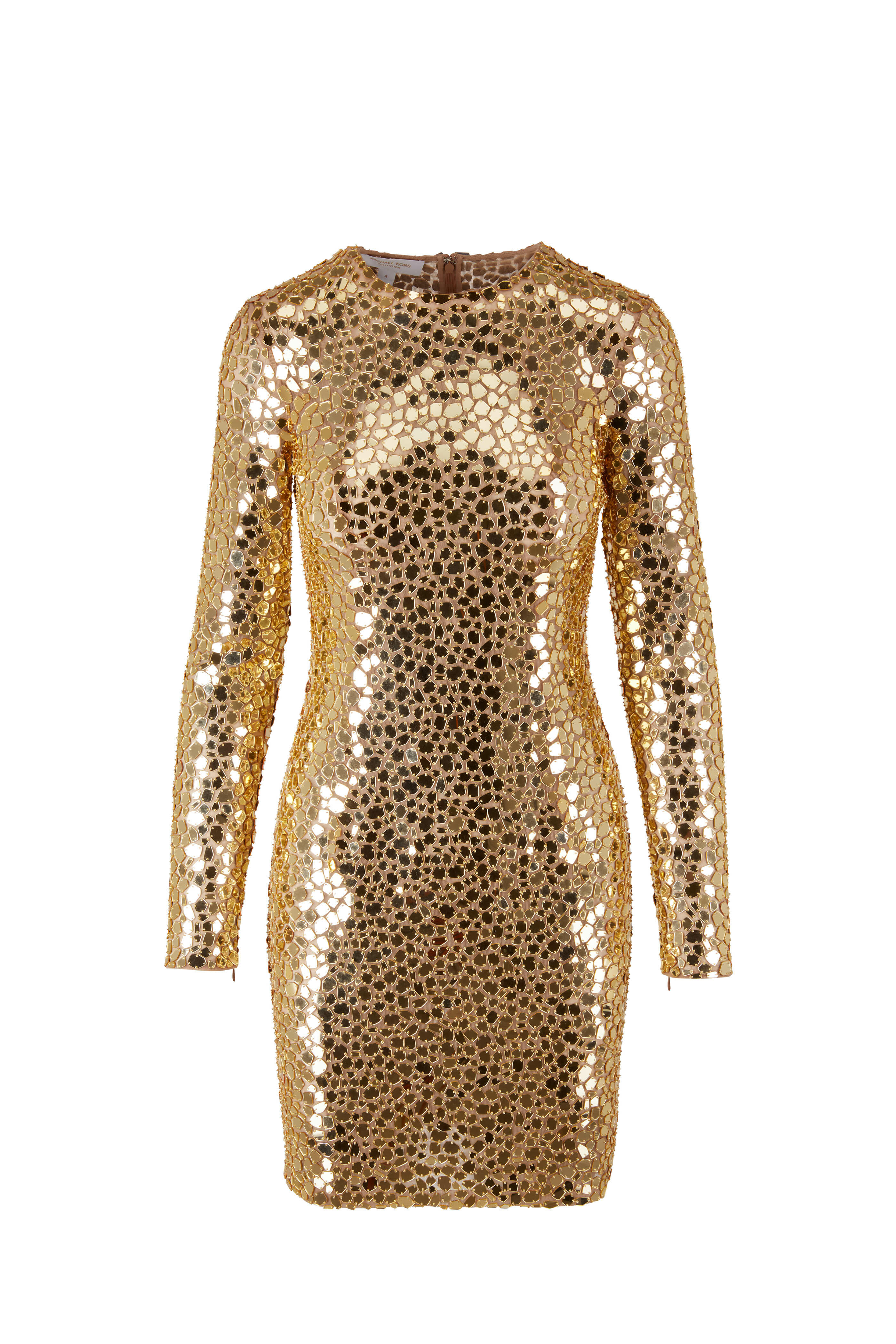 Michael Kors Collection - Gold Mirror Embellished Long-Sleeve Mini