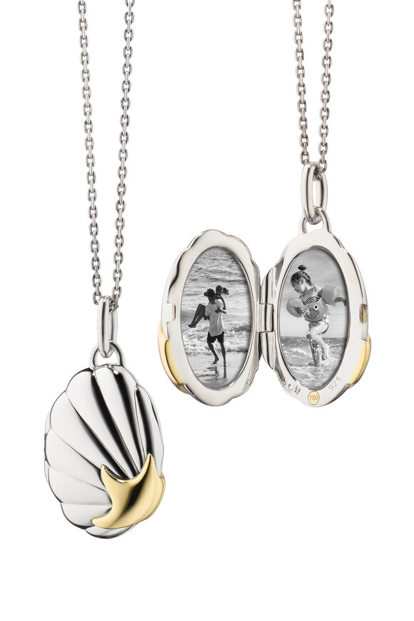 Monica Rich Kosann 18k Gold & Sterling Silver Shell Locket Necklace