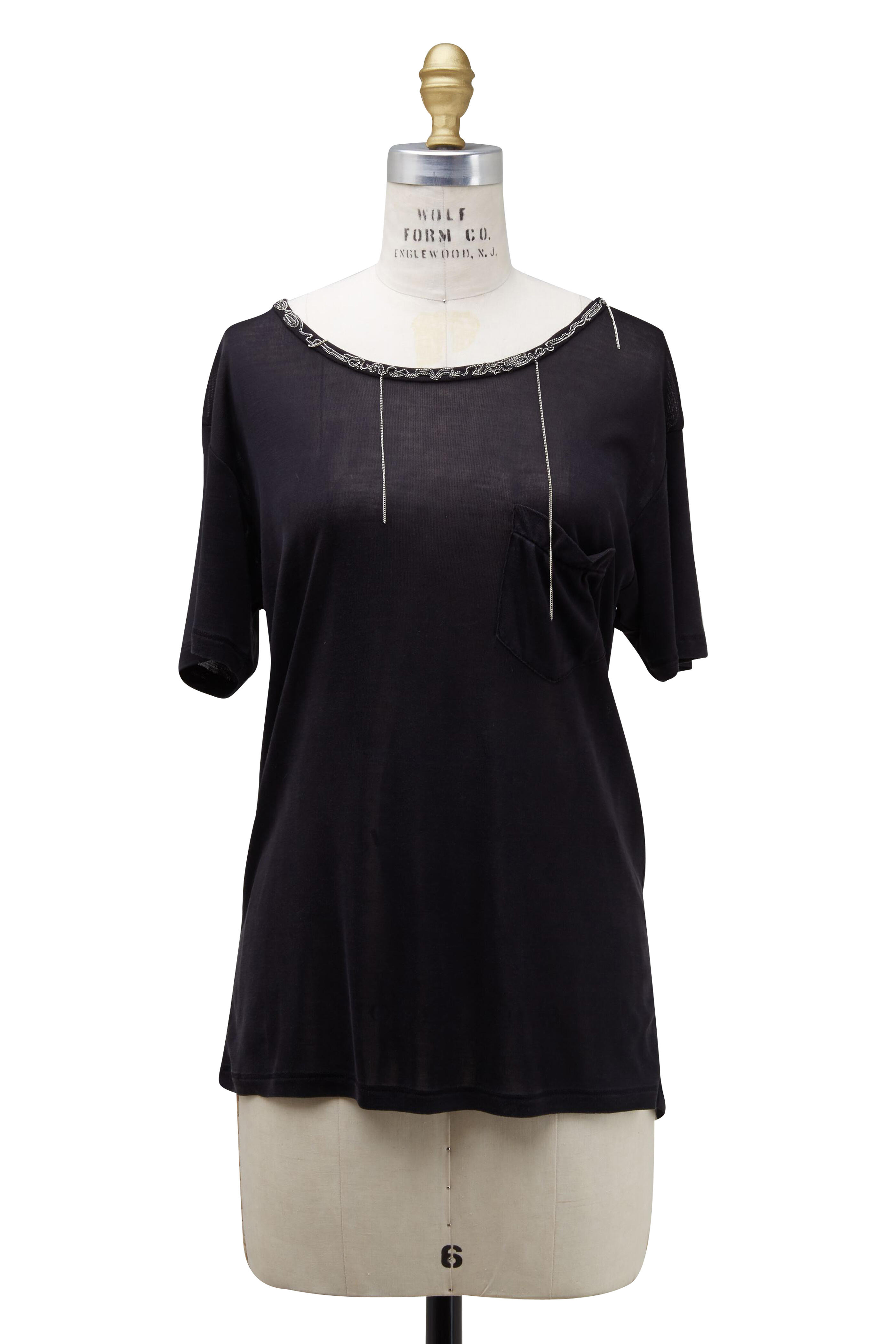 Saint Laurent - Black Silk Chain T-Shirt | Mitchell Stores