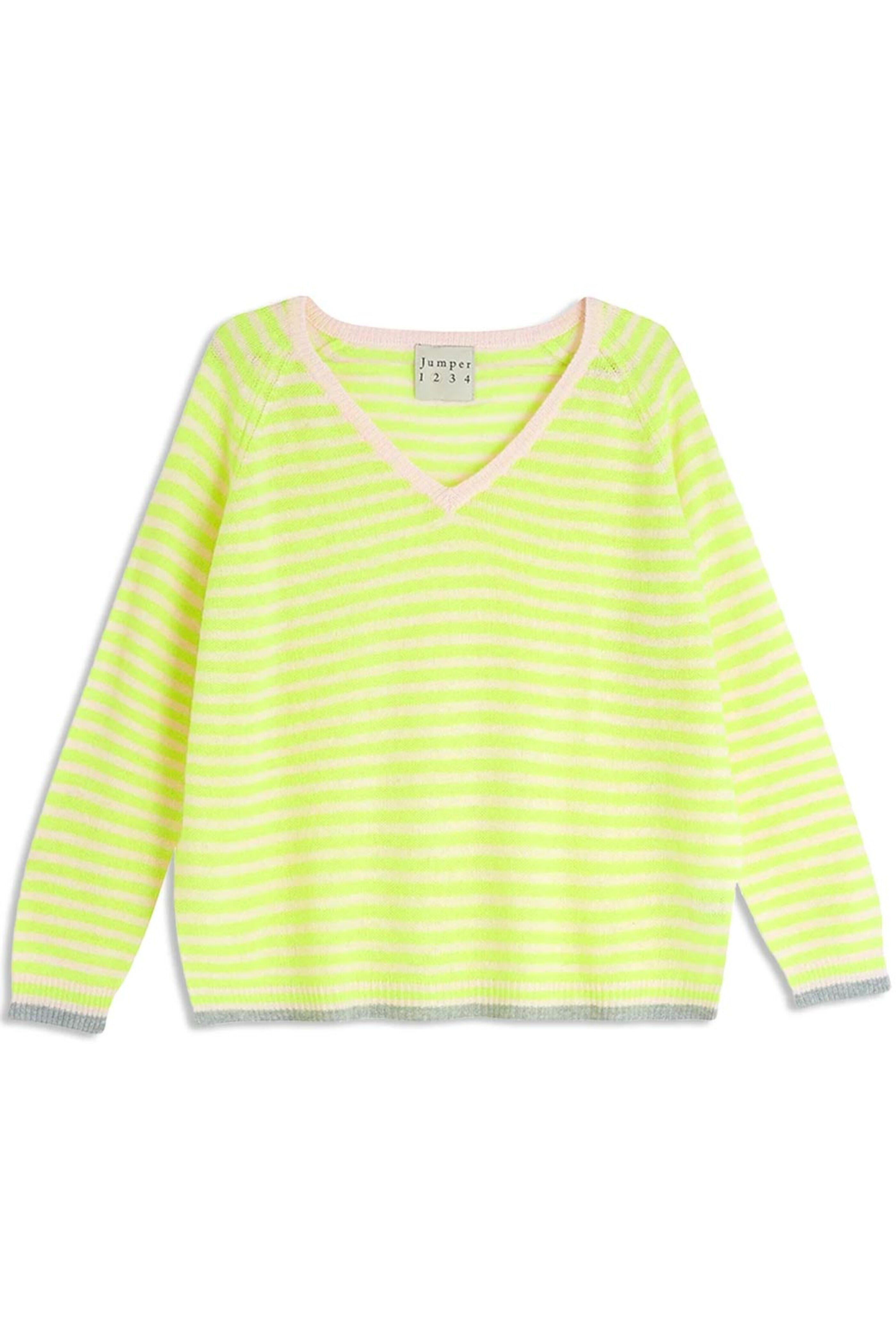 Jumper 1234 - Yellow Stripe V-Neck Sweater