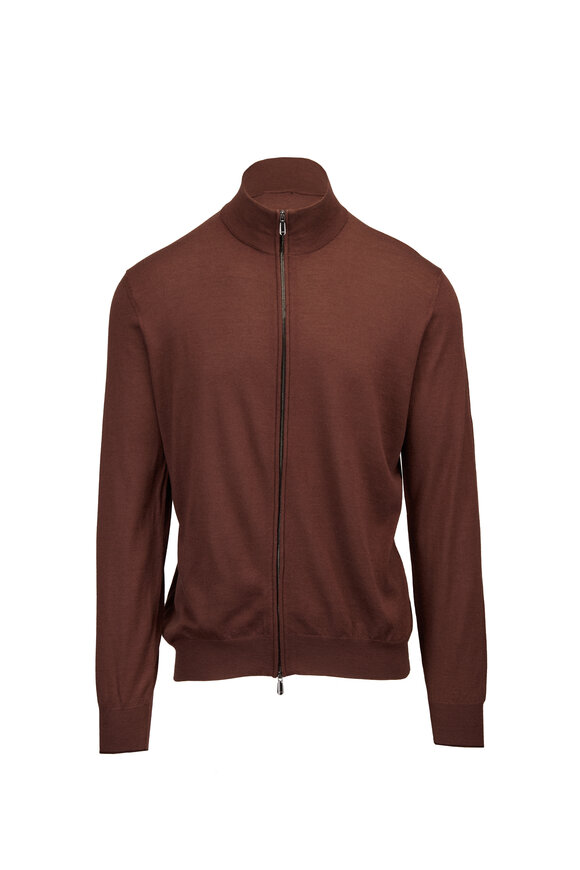 Cesare Attolini Brown Full Zip Cashmere Sweater - view 1