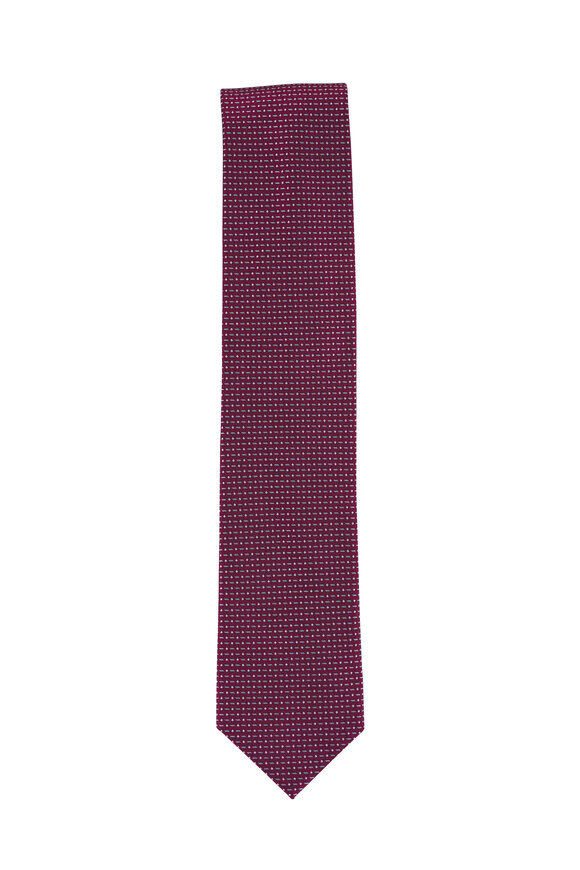 Eton Red Pin Dot Woven Silk Necktie - view 1
