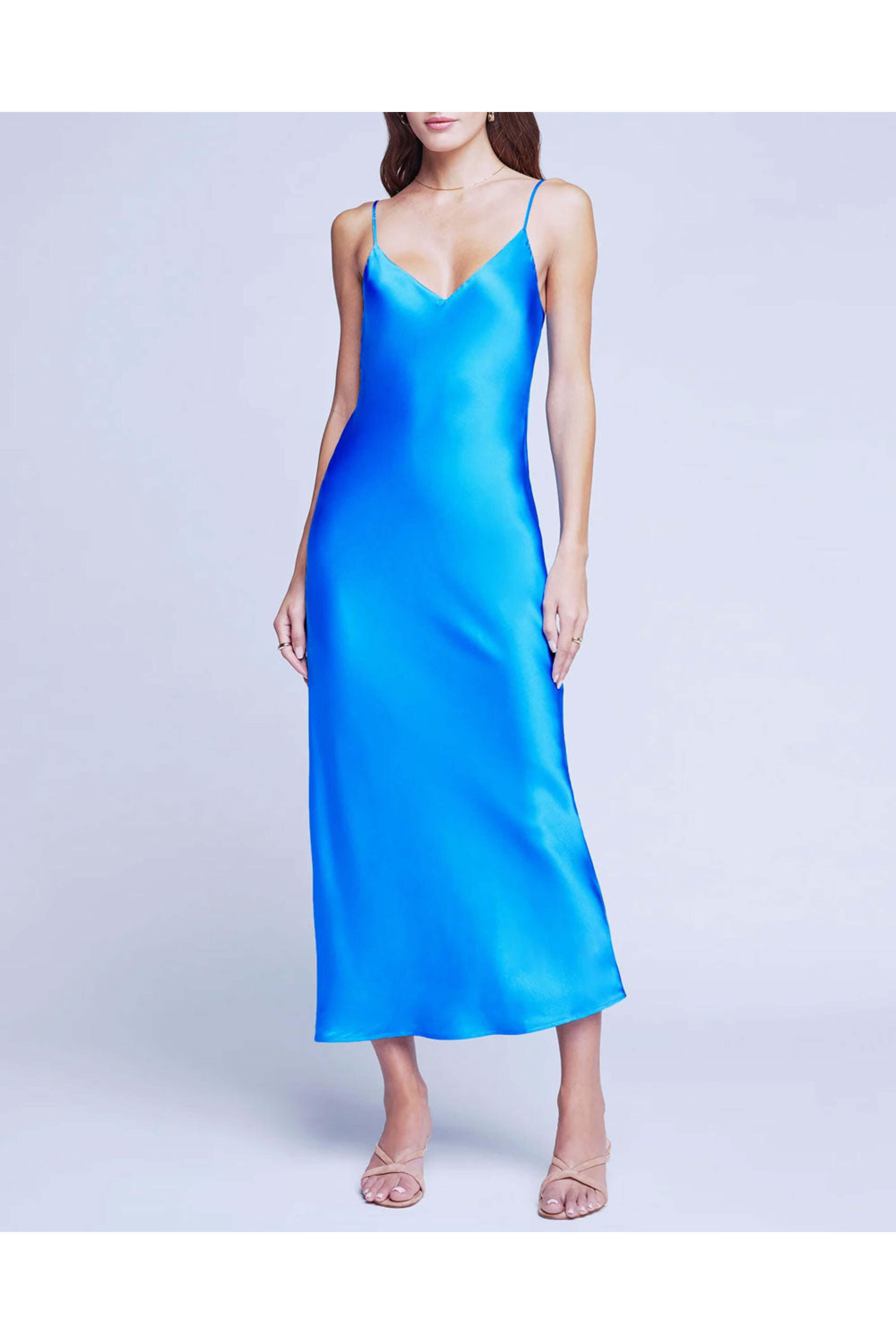 L'Agence - Neon Blue Seridie Midi Slip Dress
