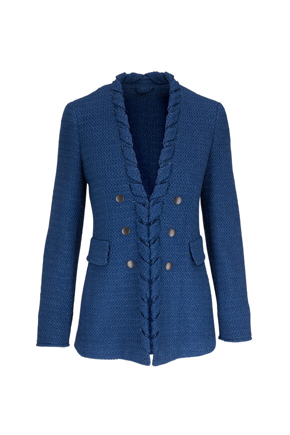 Akris Punto - Denim Blue Tweed Knit Twist Collar Blazer