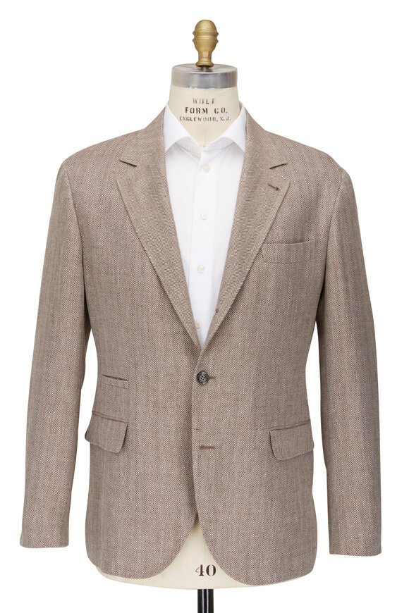 Brunello Cucinelli - Dark Tan & Bone Herringbone Sportcoat