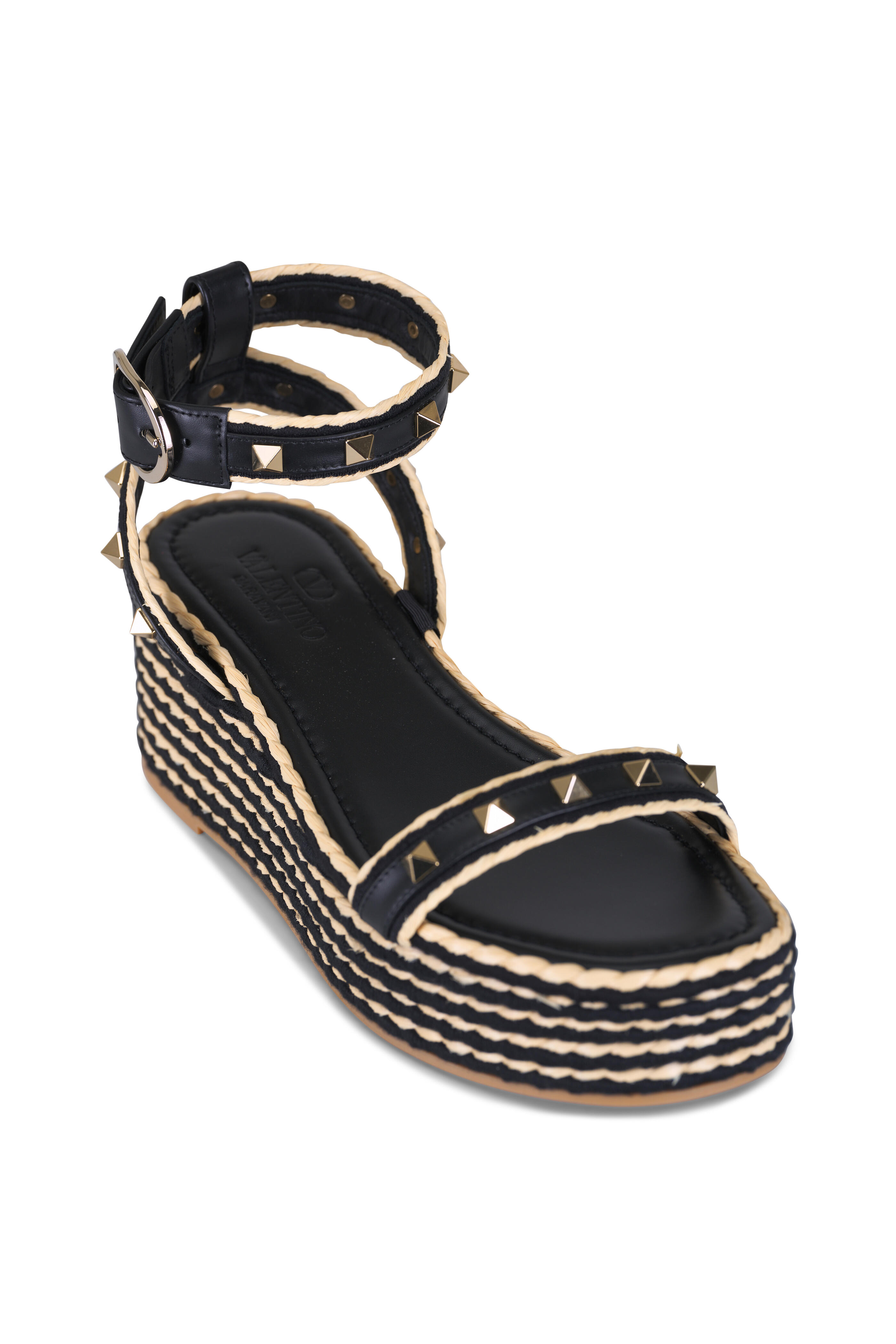 Valentino Garavani - Black Rockstud Platform Sandal, 45mm - view 1