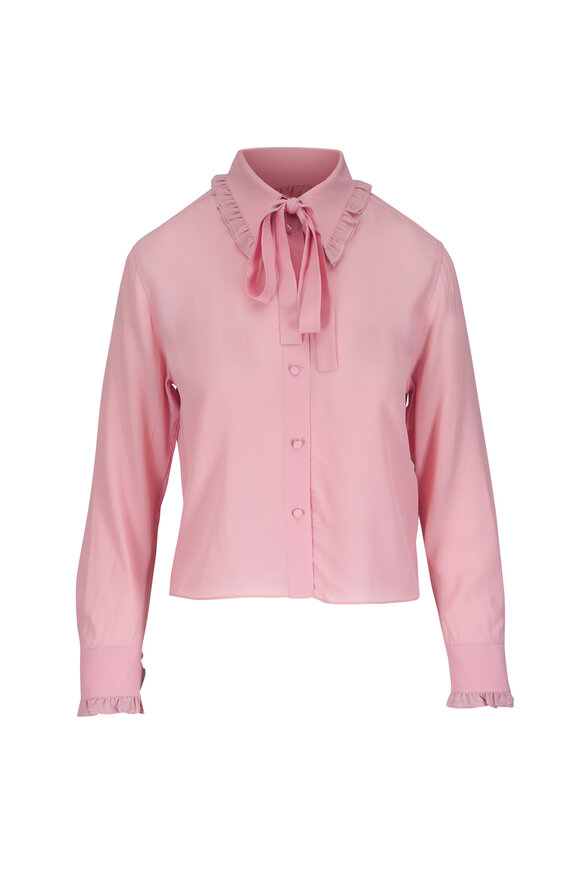 Zimmermann - Chintz Pink Daisy Floral Tie Neck Blouse