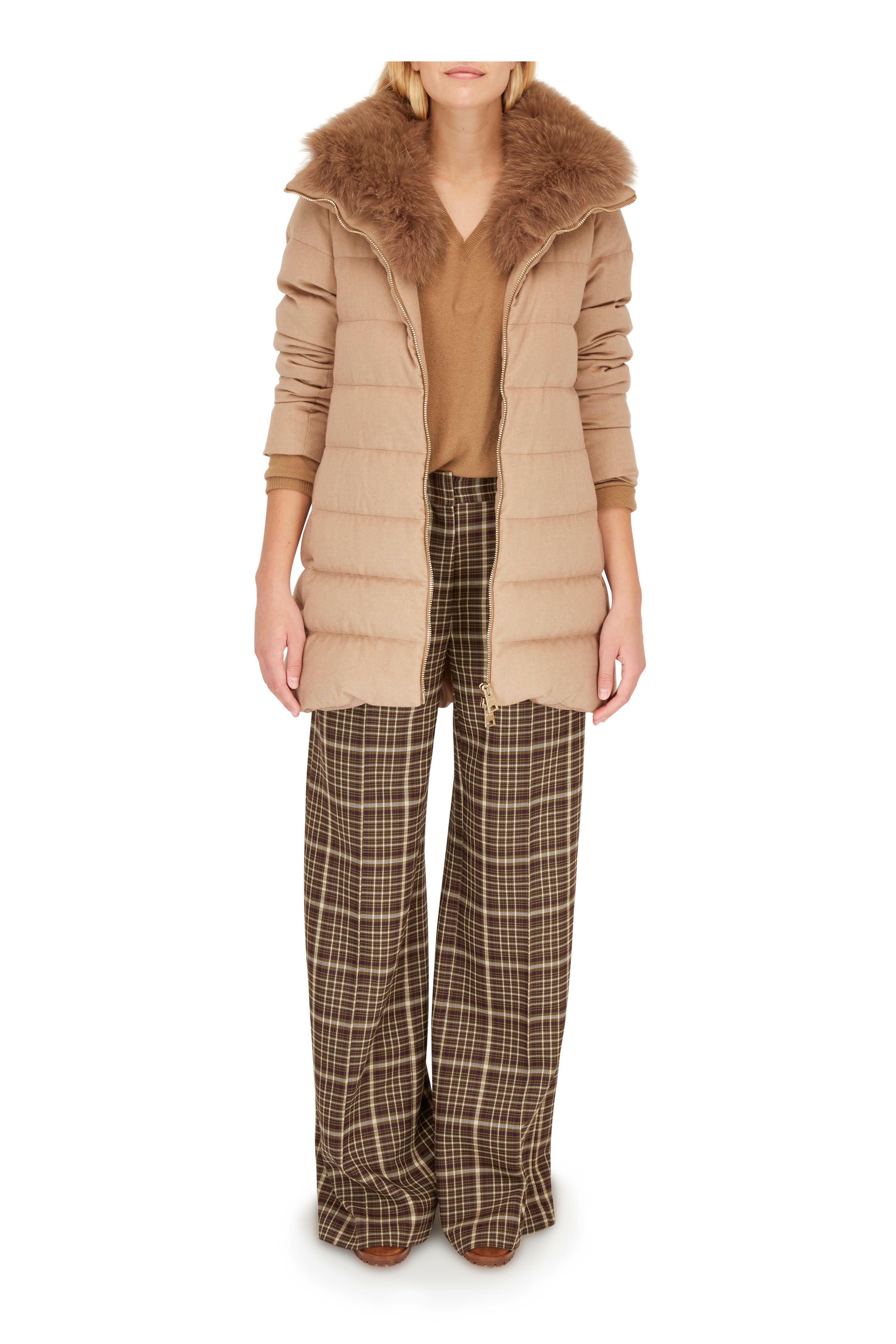 Adam Lippes - Brown Plaid Double-Faced Wide Leg Pant