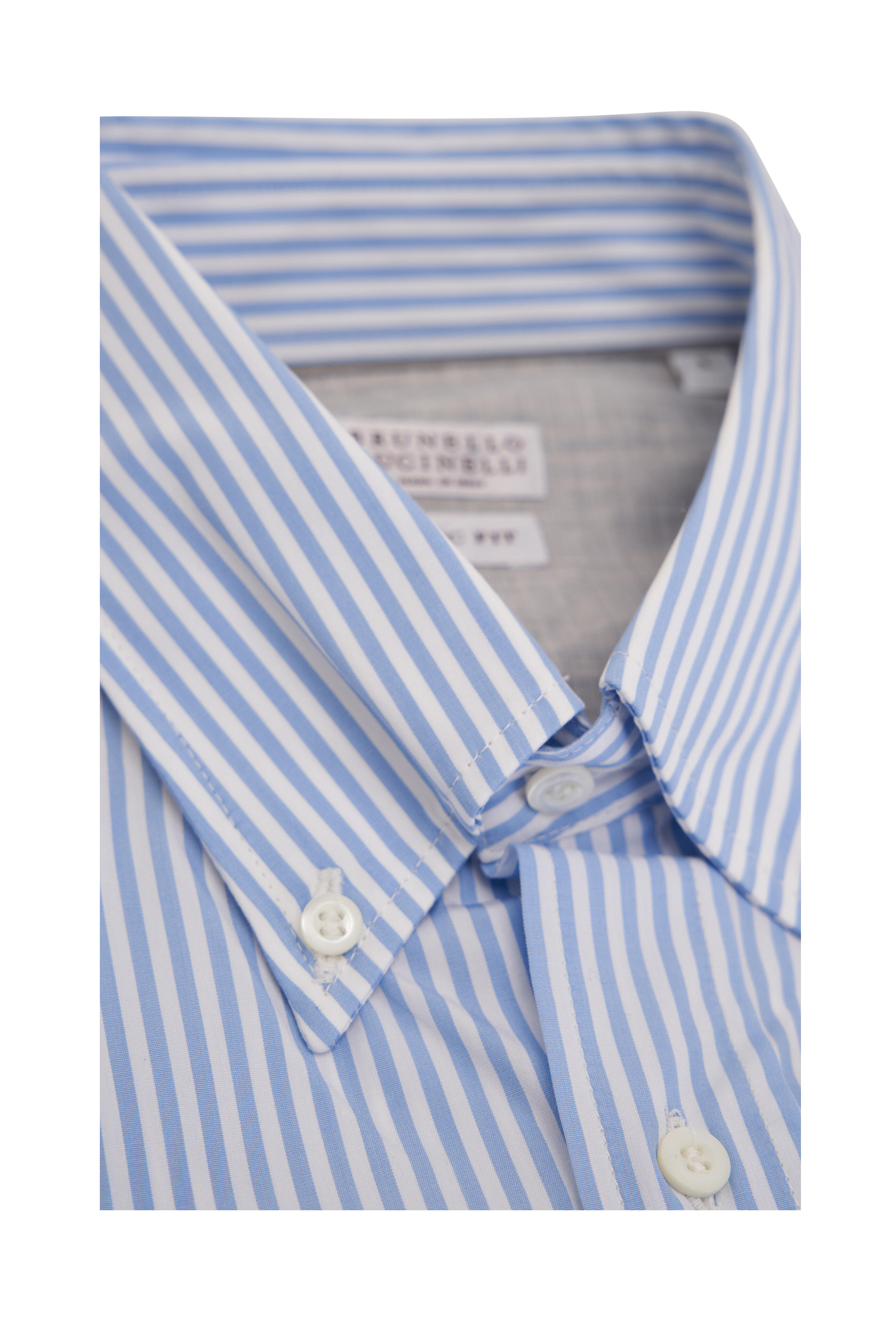 Brunello Cucinelli - Blue & White Stripe Cotton Sport Shirt