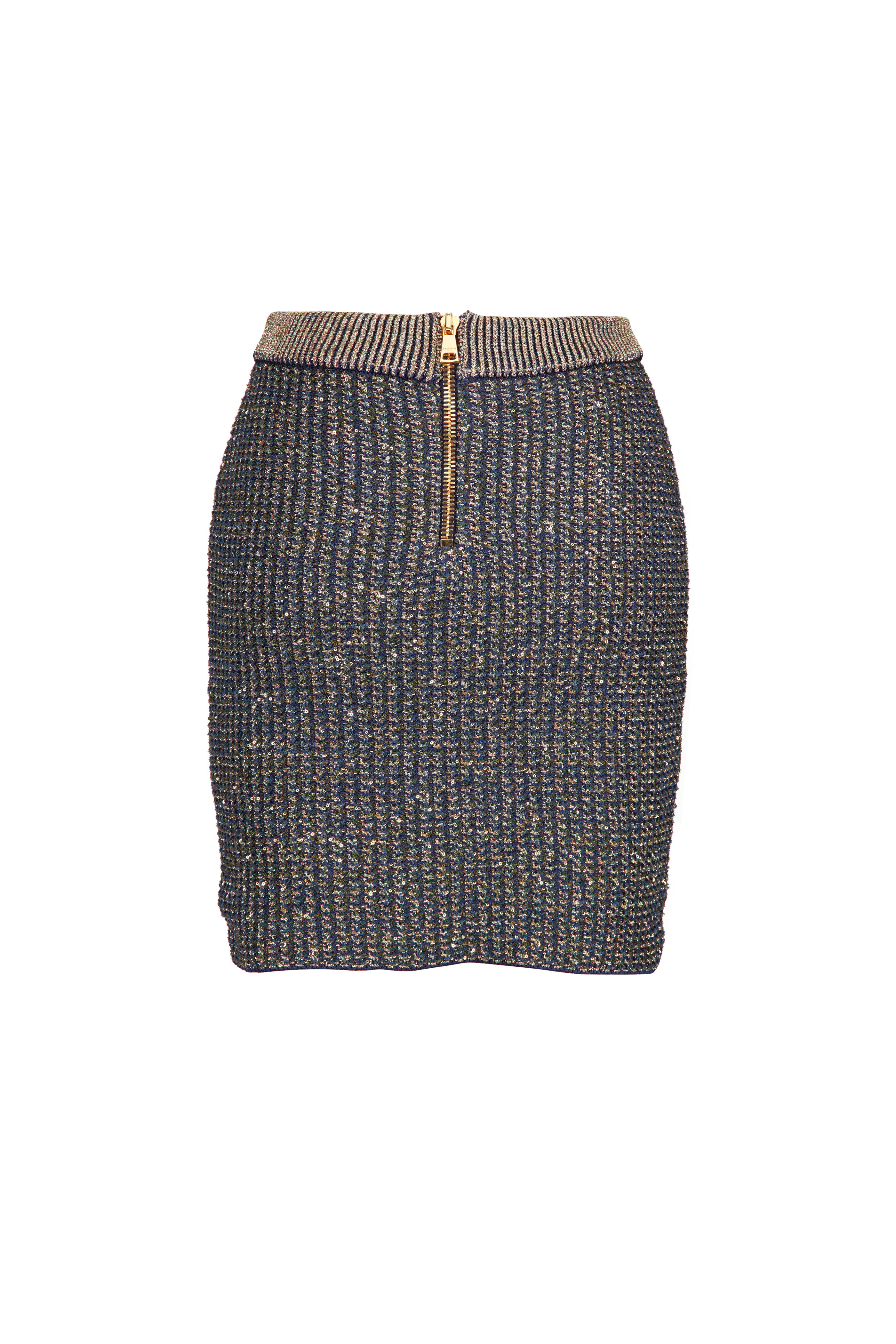 Balmain - Gray Glitter Knit Pencil Skirt - view 2