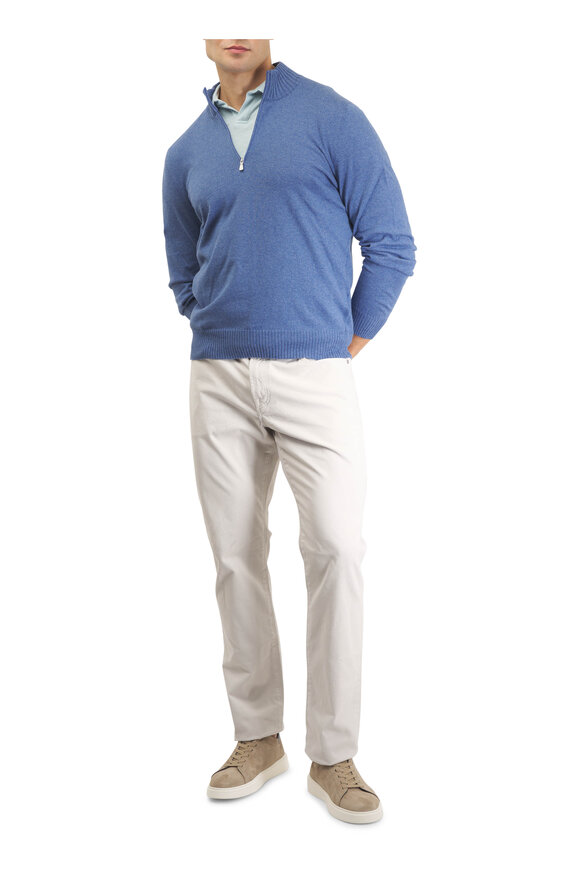 Gran Sasso Blue Cotton & Cashmere Quarter Zip Pullover - view 2