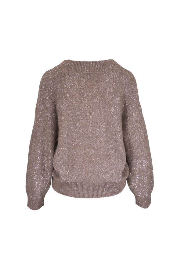 Brunello Cucinelli Beige Paillette Embellished V-Neck Sweater - view 3