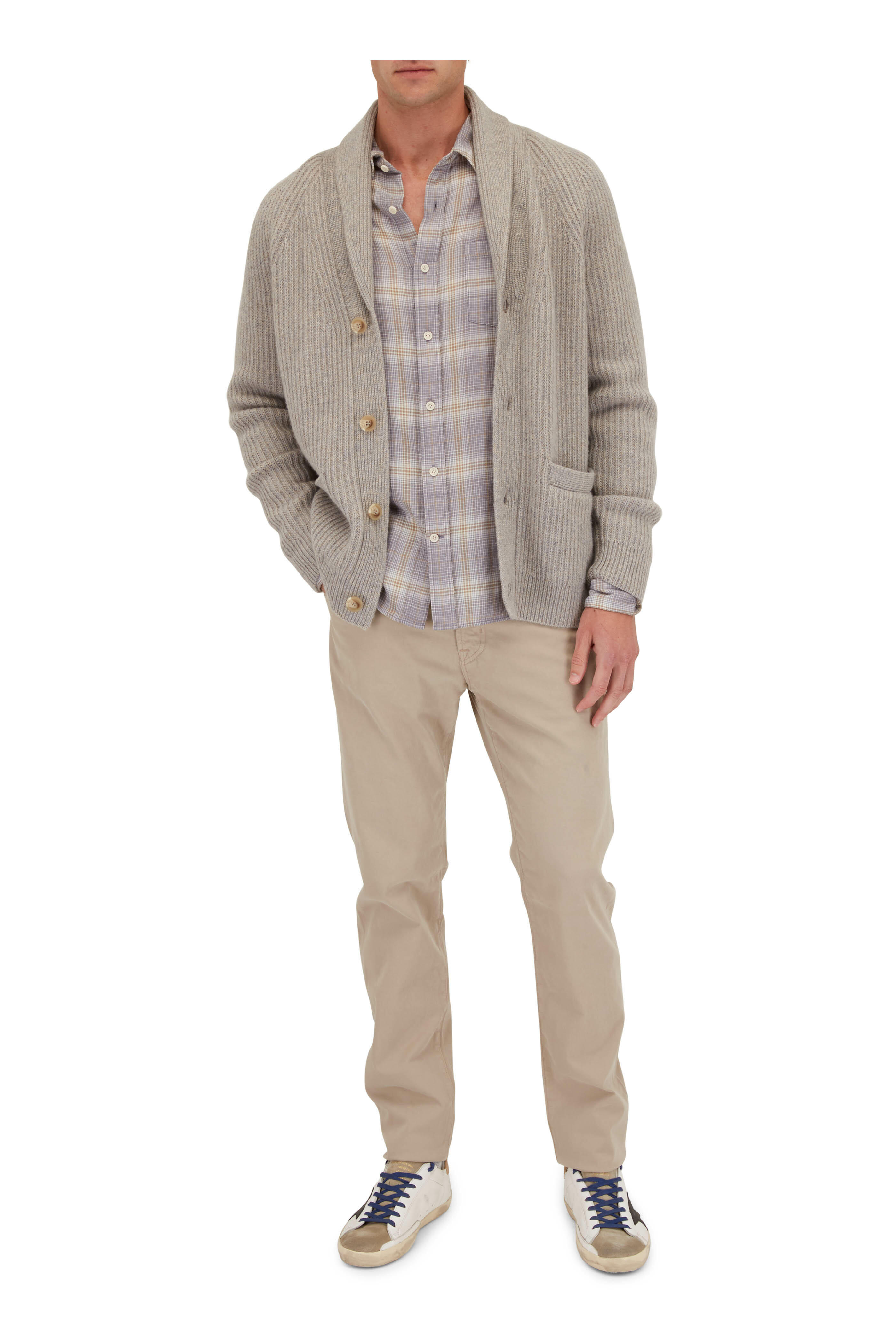 Vince - Pebble Blue & Heather White Shadow Plaid Shirt