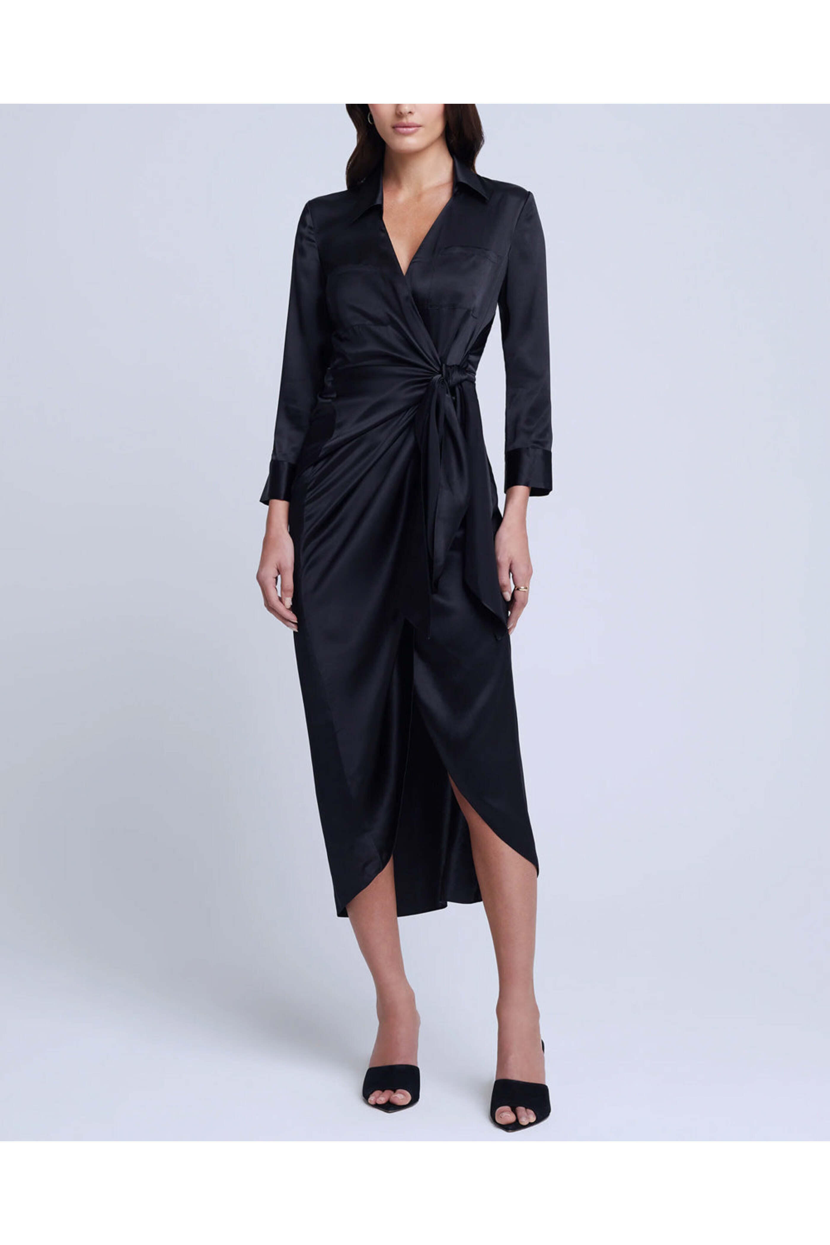 L'Agence - Black Kadi Long Wrap Dress