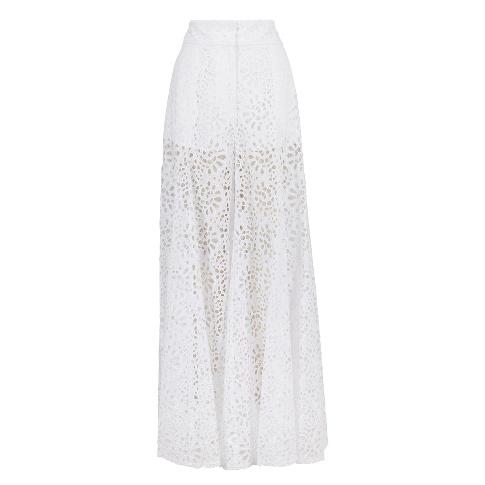 Carolina Herrera - White Cotton Eyelet Extra Wide Leg Pant