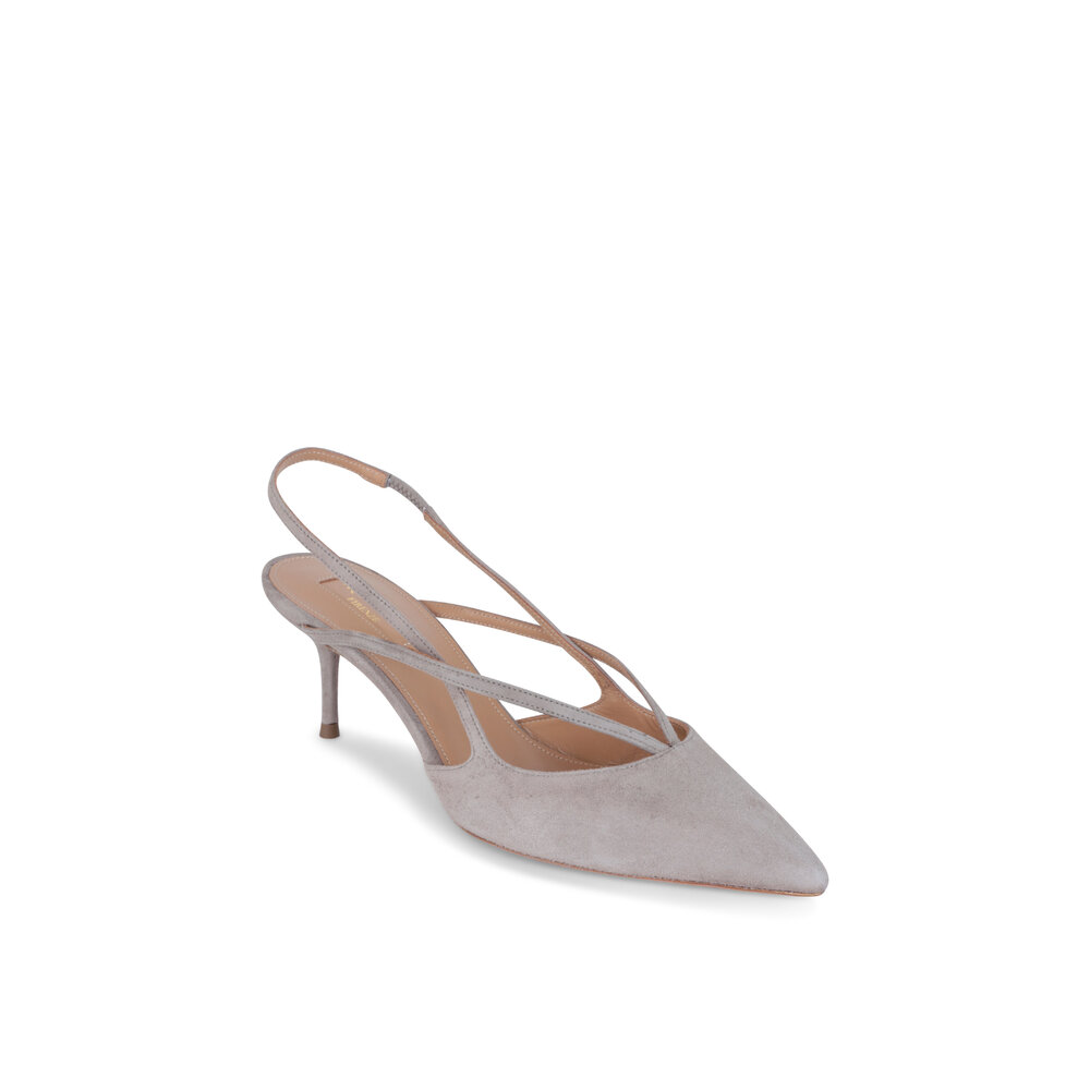 Aquazzura - Soul Gray Suede Slingback, 60mm | Mitchell Stores