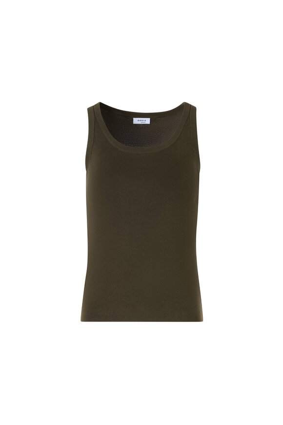 Akris Punto Olive Cotton Scoop Neck Knit Top - view 1