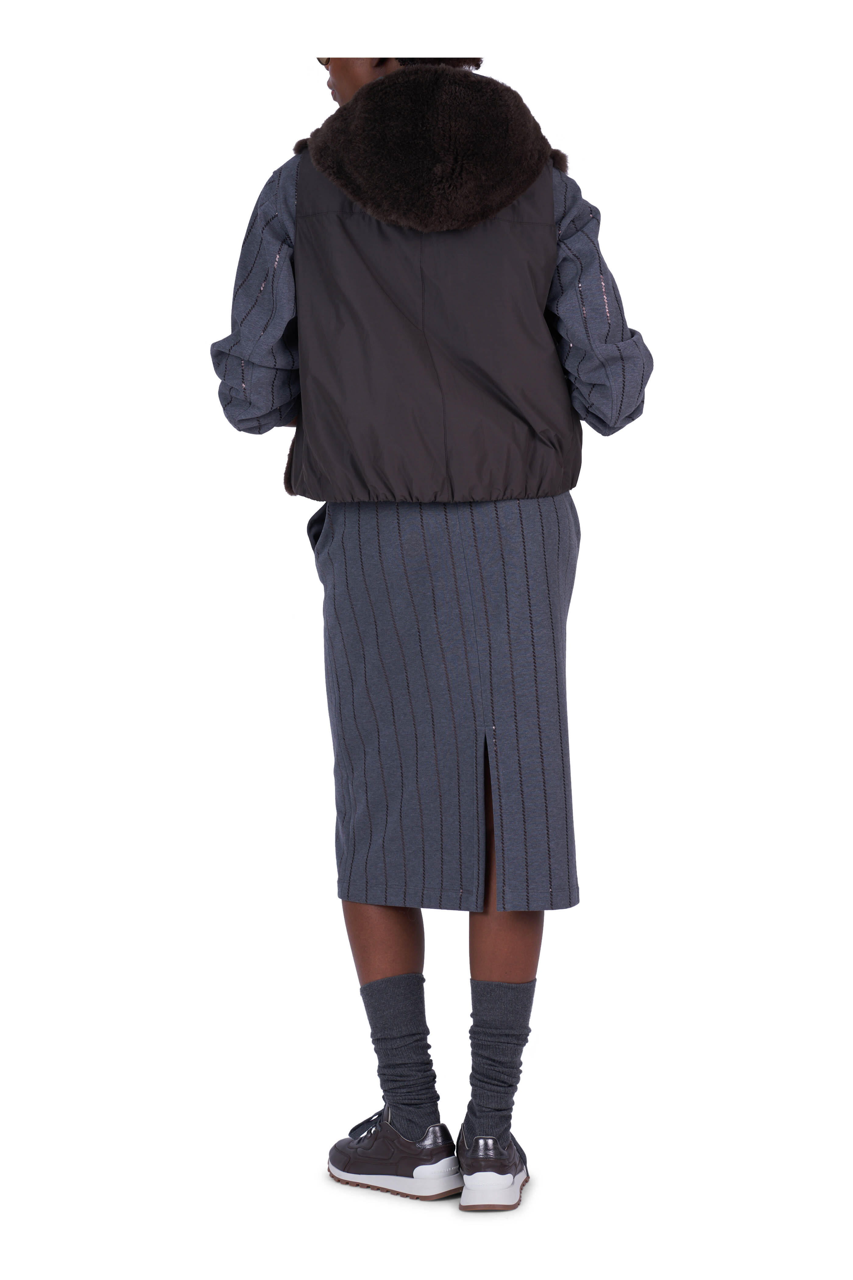 Brunello Cucinelli - Lead French Terry Striped Sequin Hooded Sweatshirt