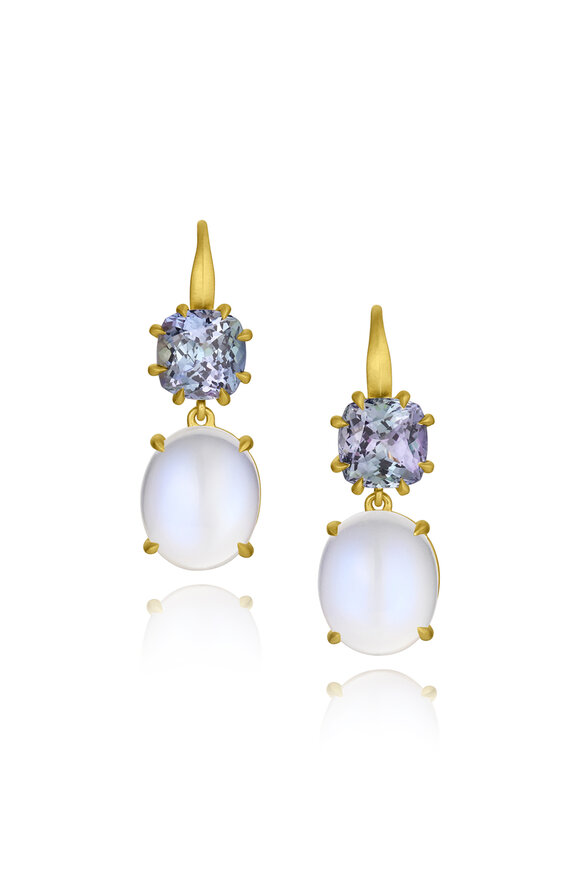 Leigh Maxwell 18k Yellow Gold Small Zoisite & Moonstone Earring - view 1