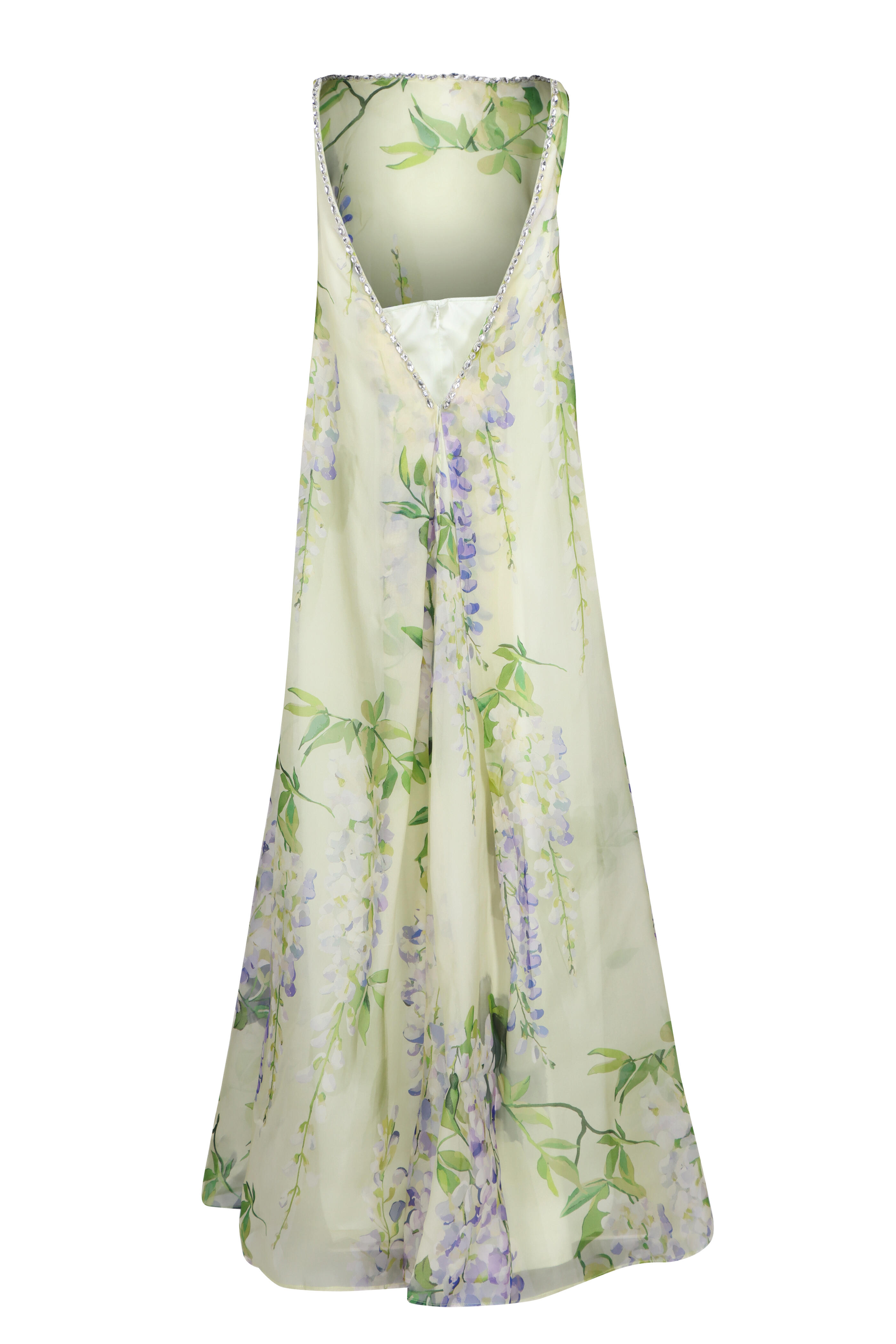 Leo Lin - Yumei Wisteria Print Embellished Open Back Gown