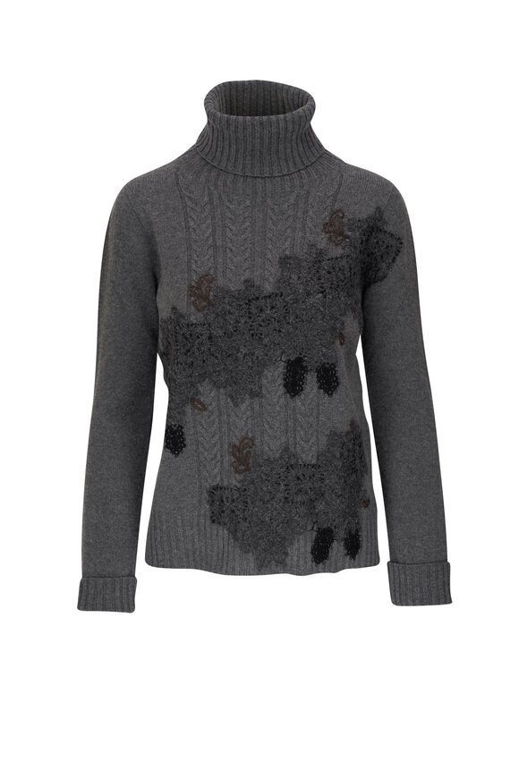 D.Exterior - Gray Lace Overlay Turtleneck Sweater