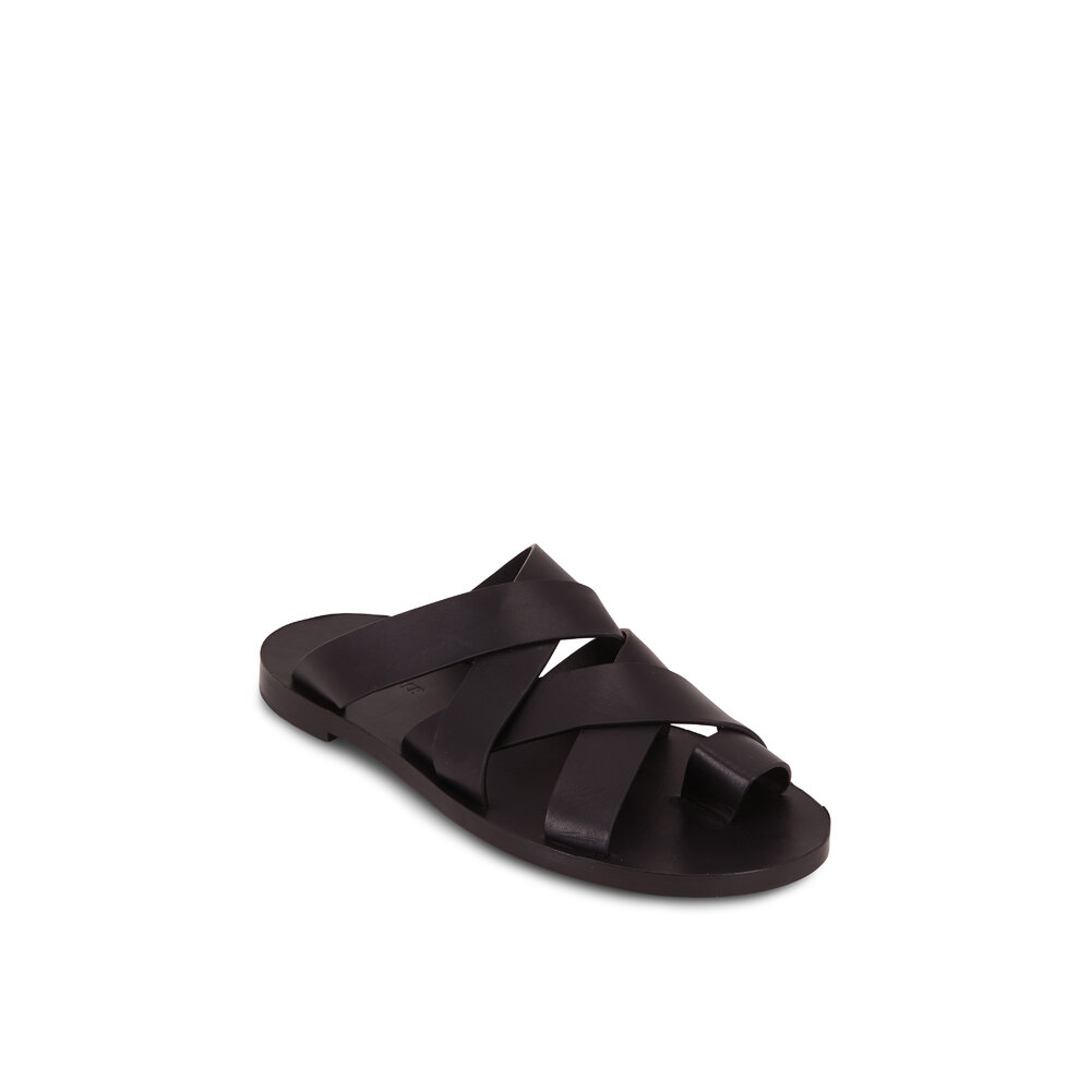 Jil Sander - Black Leather Double Criss-Cross Toe Flat Sandal