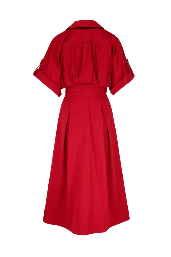 Carolina Herrera - Icon Red Wide Rolled Sleeve Shirt Dress