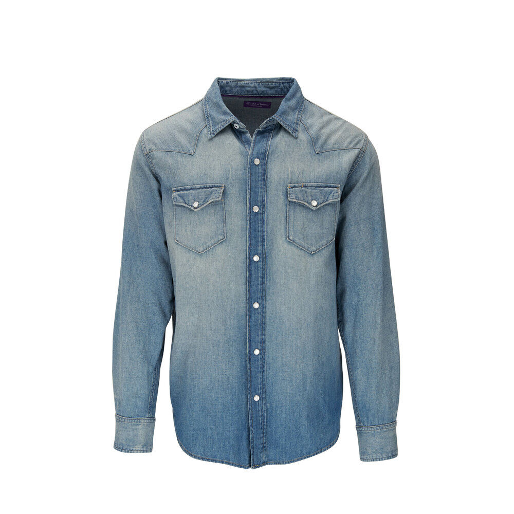 Tシャツ・カットソー Ralph Lauren FW25 Short square denim shirt (211969457 001) Polo Ralph Lauren Embroidered Denim Shirt | Blue | FARFETCH