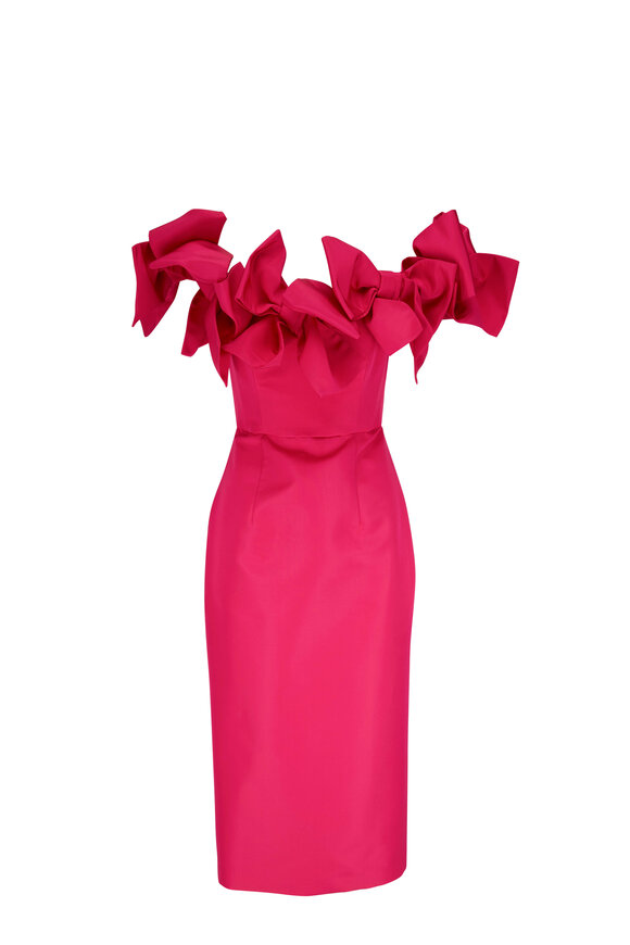 Carolina Herrera - Hot Pink Off-the-Shoulder Column Midi Dress