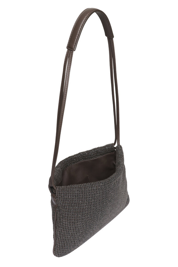 Brunello Cucinelli Black Monili Net Embroidered Soft Leather Pouch - view 6