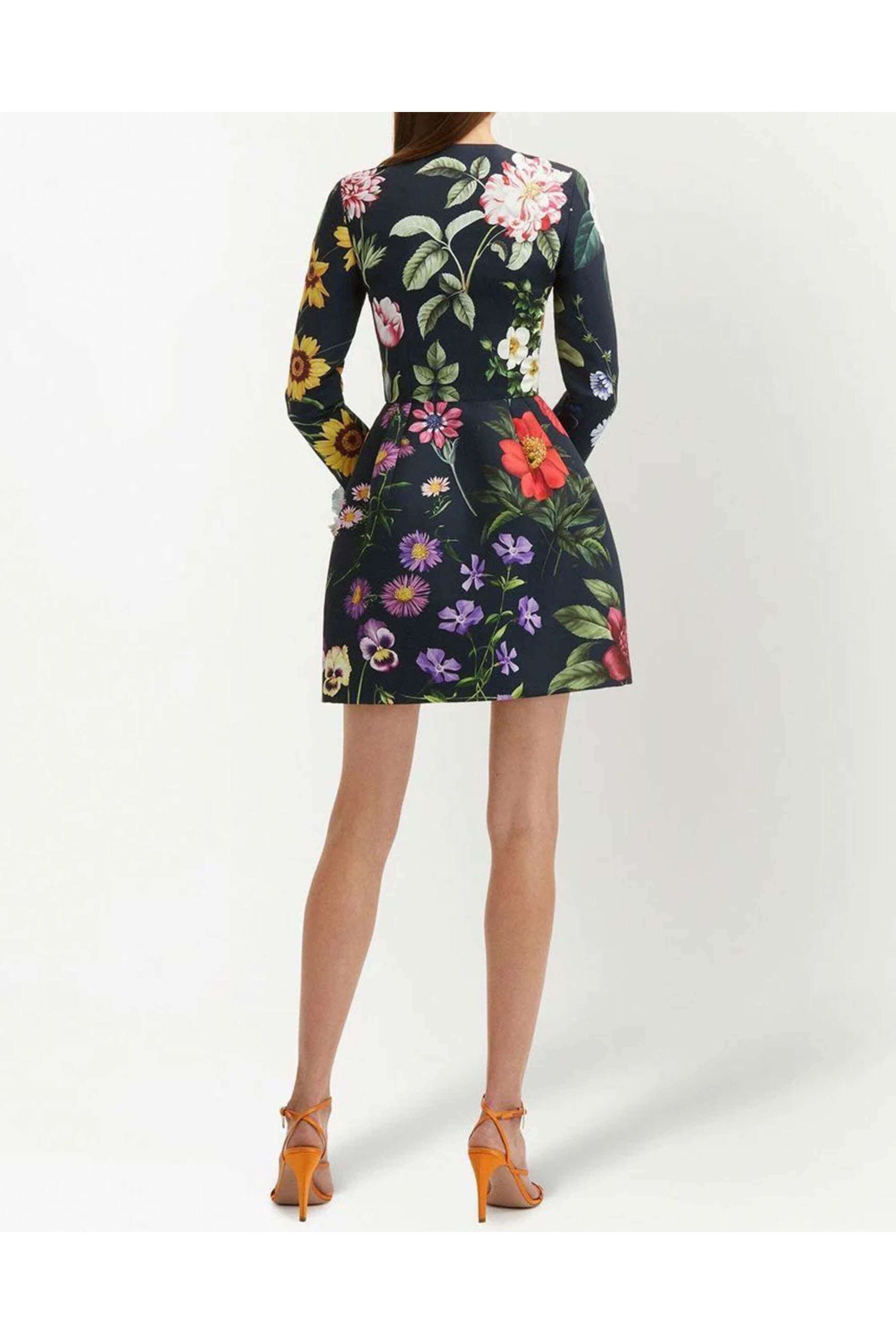 Oscar de la Renta - Navy Roset Belted Mini Dress