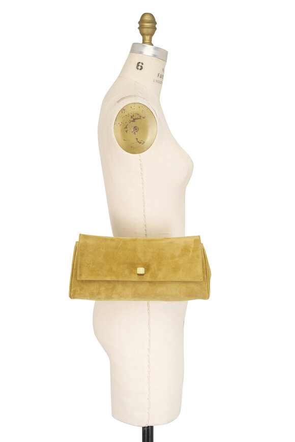 Khaite Audrey Golden Olive Suede Clutch - view 7