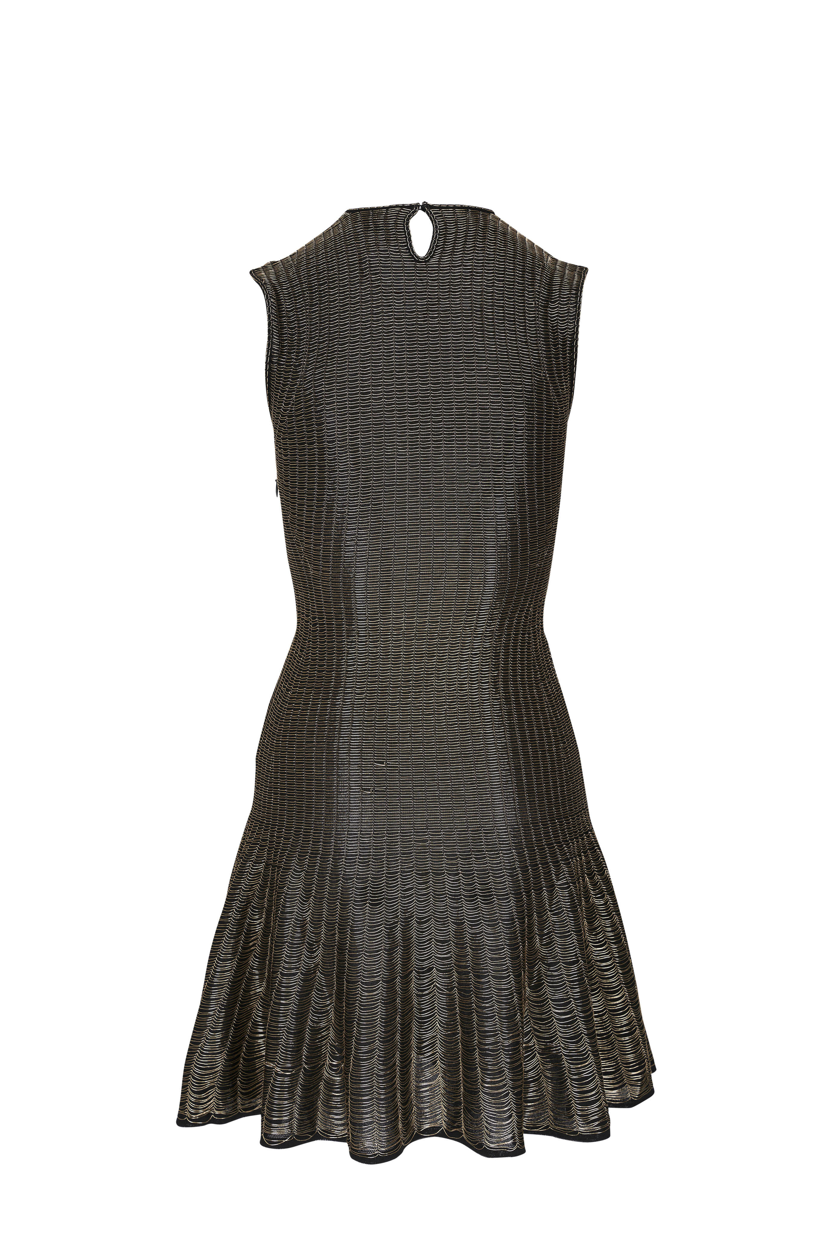 McQueen - Armour Stitch Black & Gold Knit Mini Dress