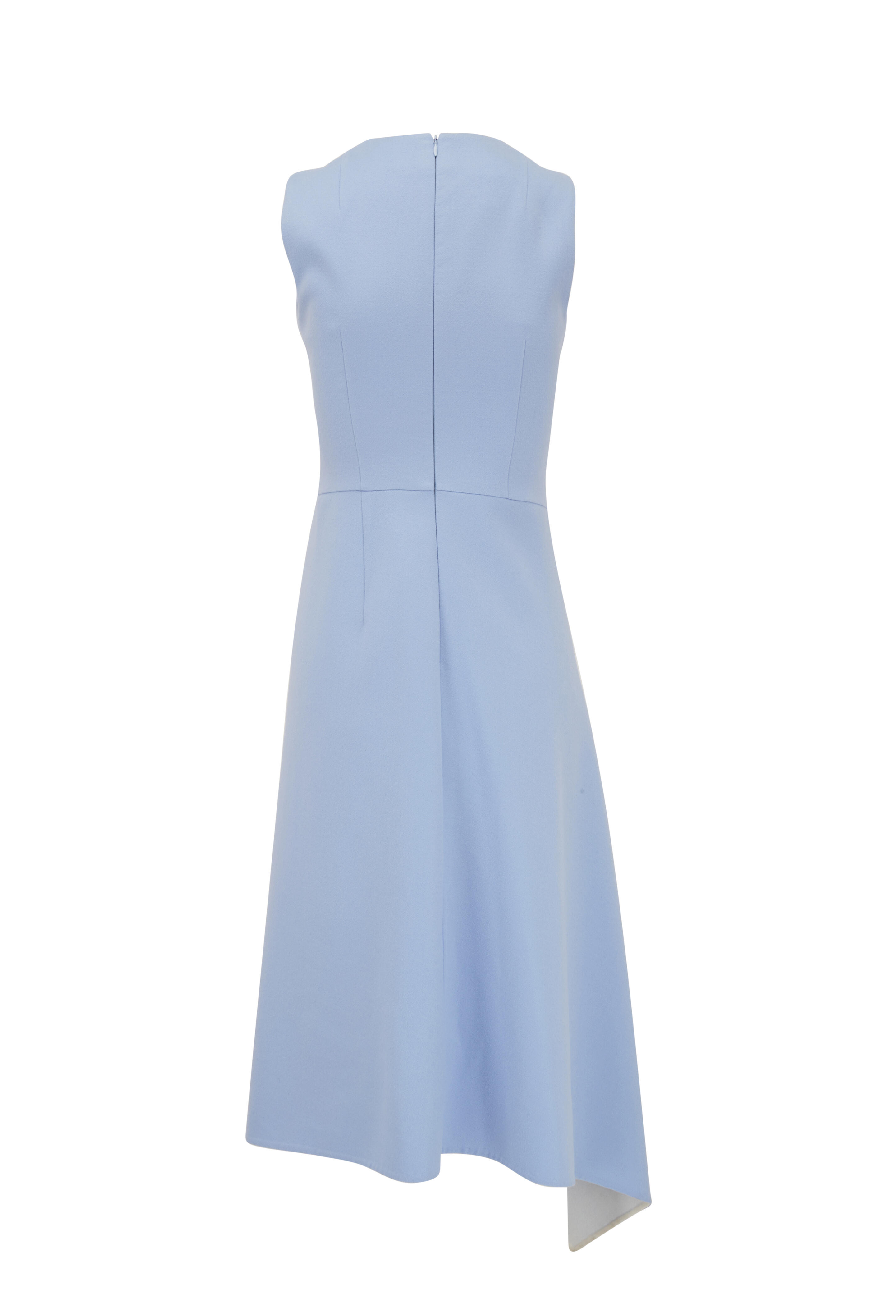 Akris - Ice Blue Stretch Wool Asymmetric Zip Hem Dress