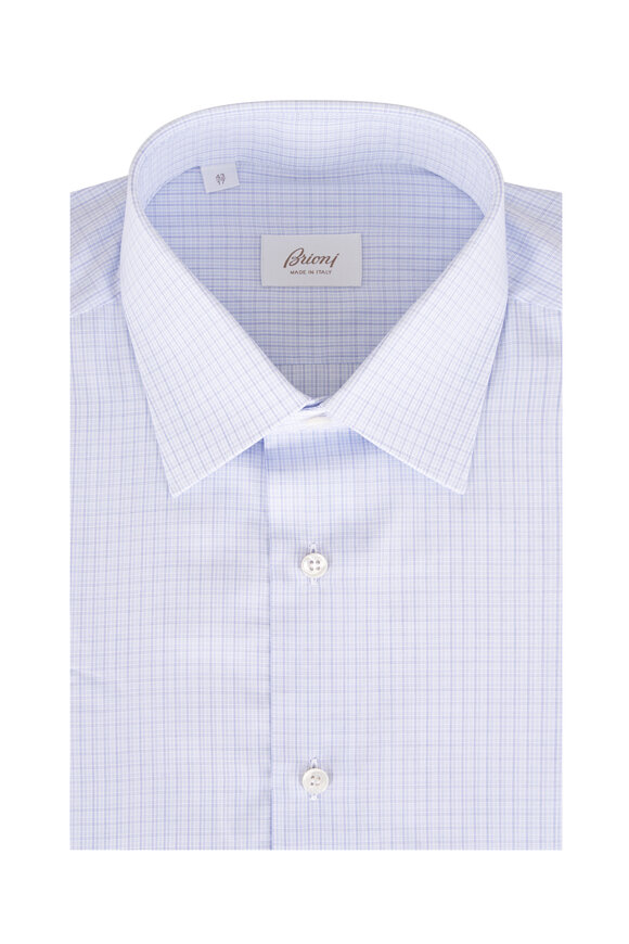 Brioni Blue Check Cotton Dress Shirt - view 1