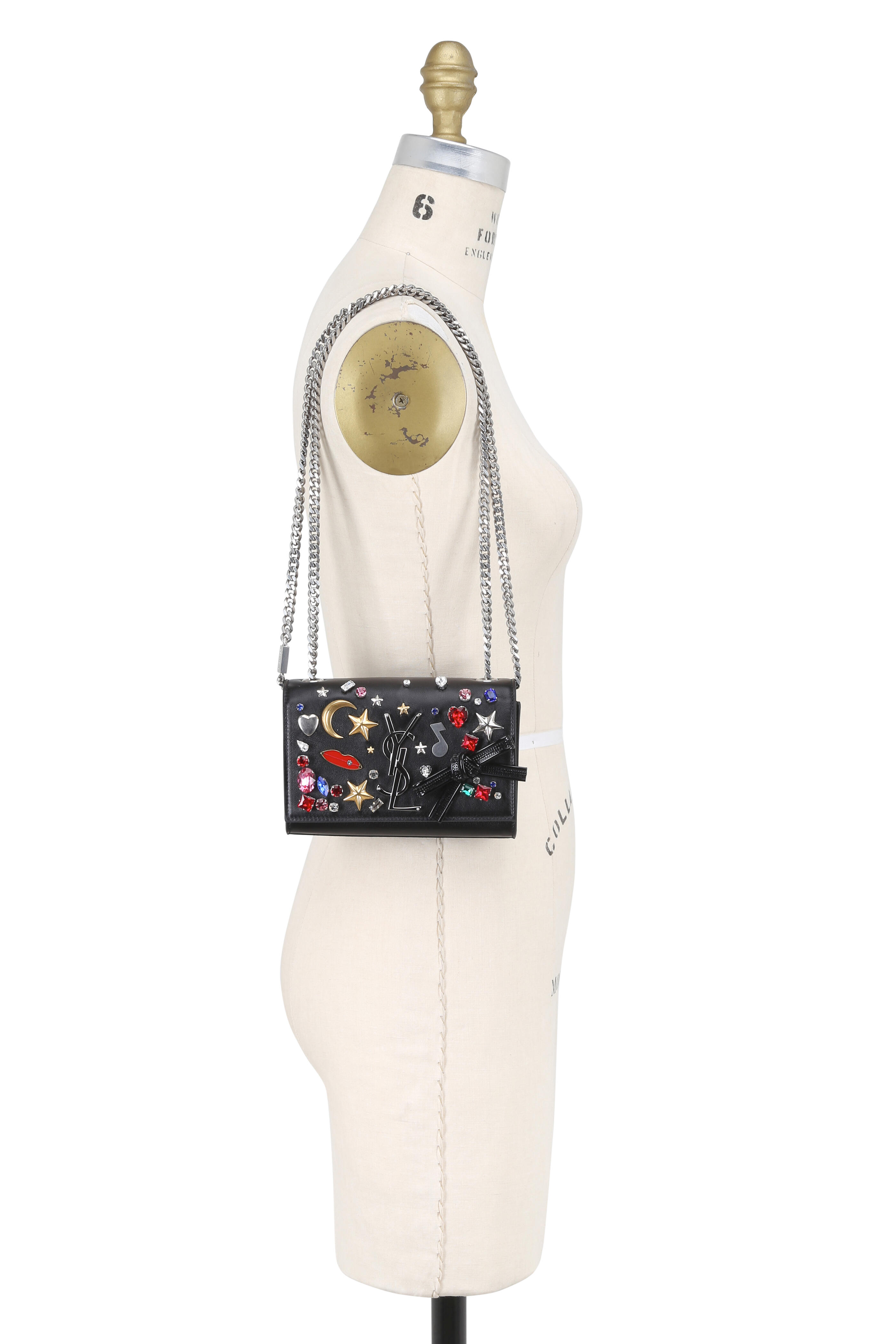 Saint Laurent - Kate Monogram Black Jewelled & Studded Chain Bag